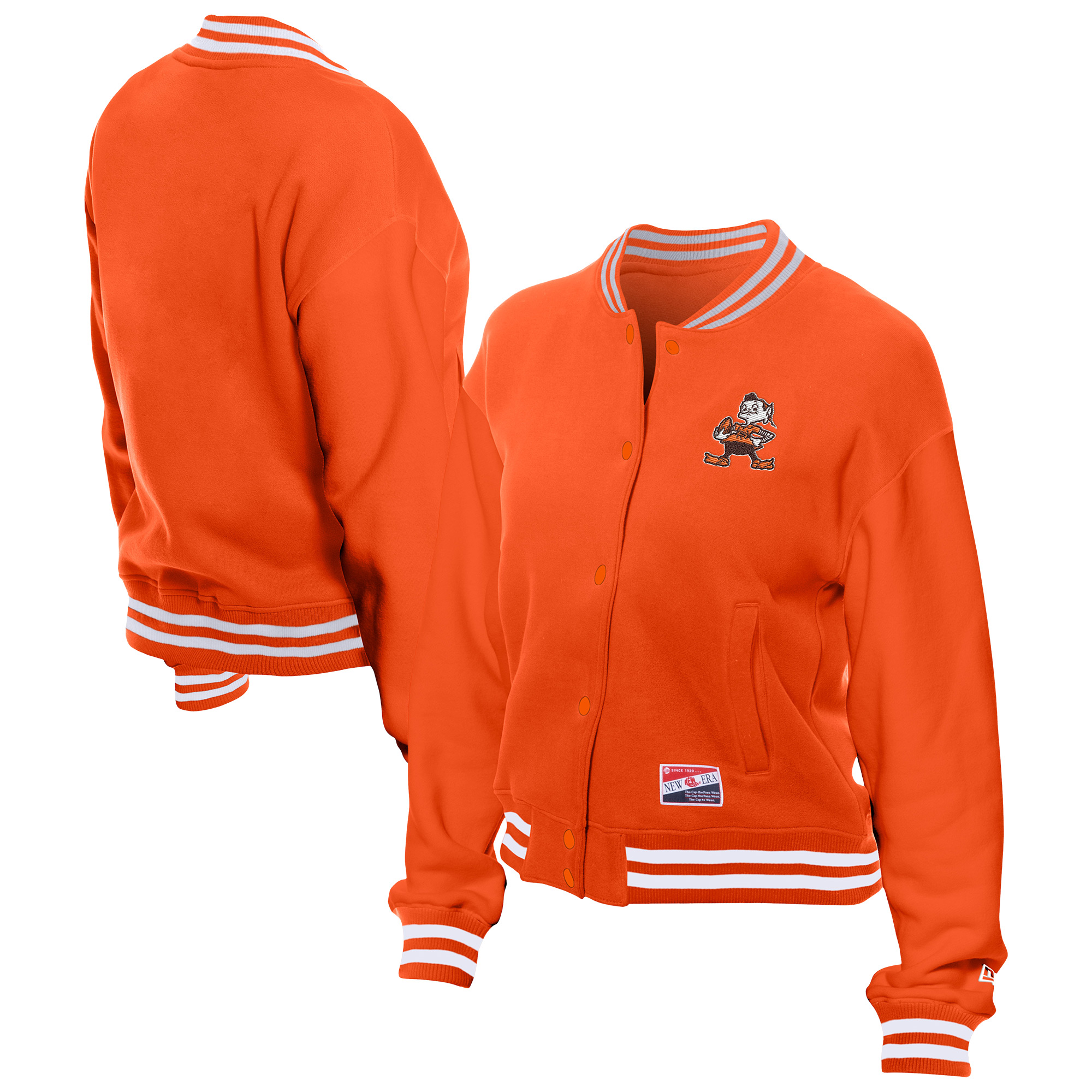 Women's New Era Orange Cleveland Browns Throwback Fleece Full-Snap Jacket