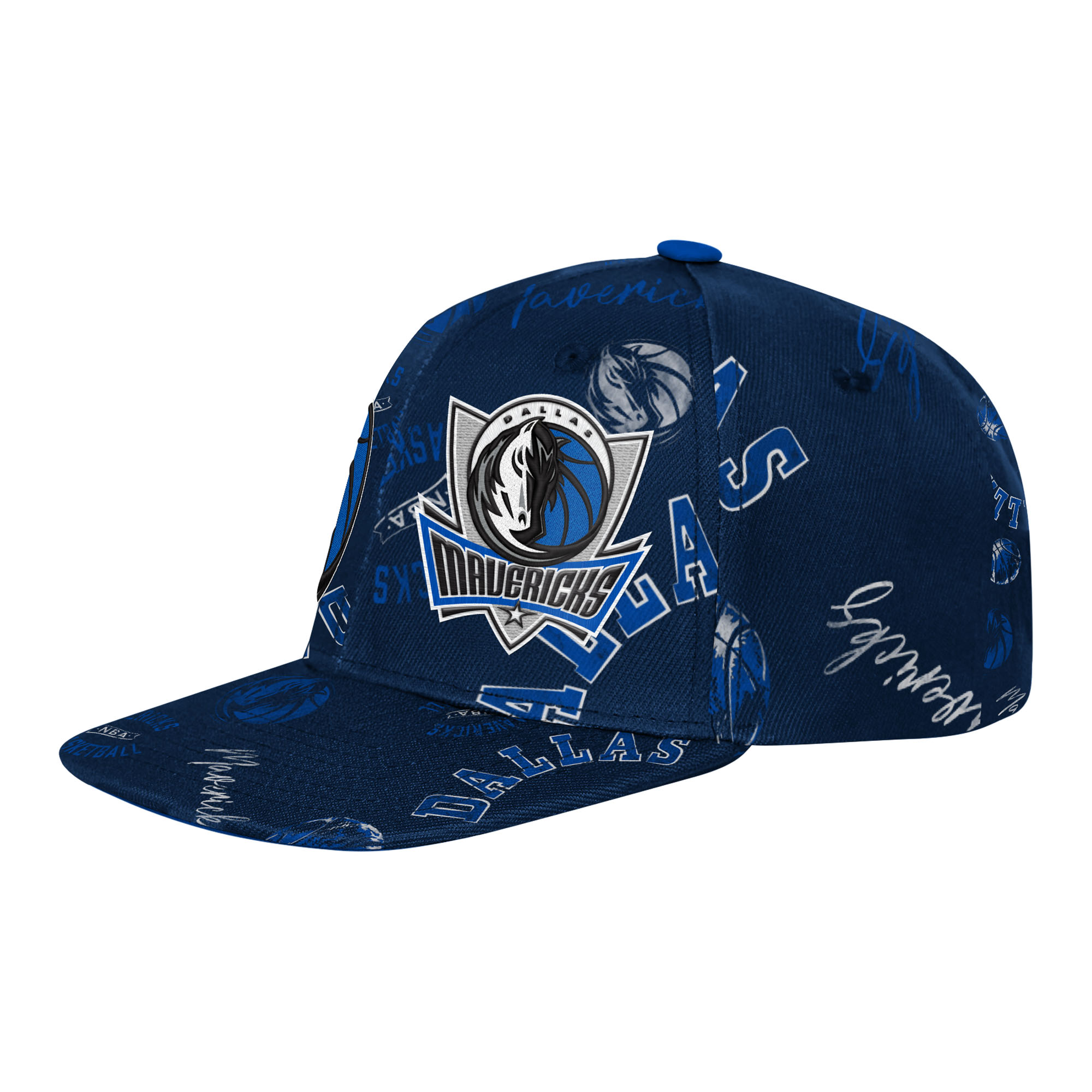 Youth Outerstuff Navy Dallas Mavericks Street Hooper Allover Print Snapback Hat