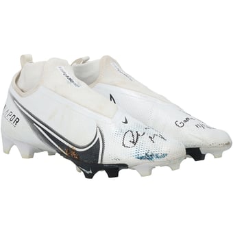 "Drake Maye New England Patriots Autographed Game-Used White Nike Cleats vs. Tennessee Titans on November 3, 2024 with ""Game Used 11/3/24"" Inscription"
