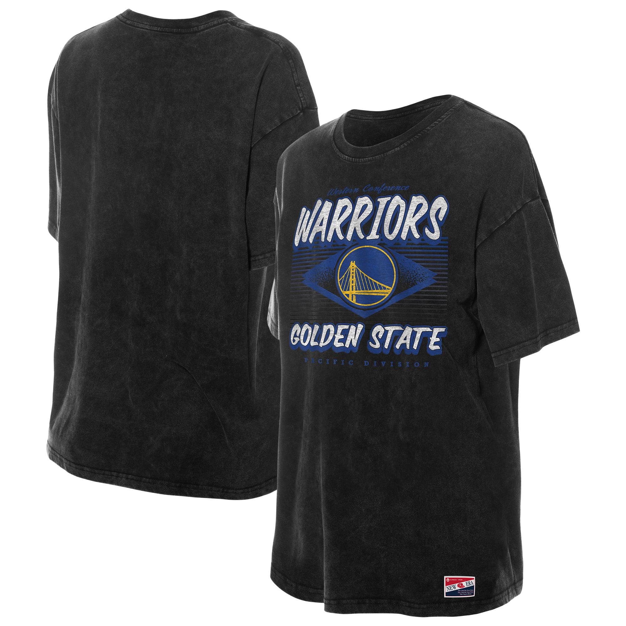 Women's New Era Black Golden State Warriors Throwback Mineral Wash Oversized T-Shirt