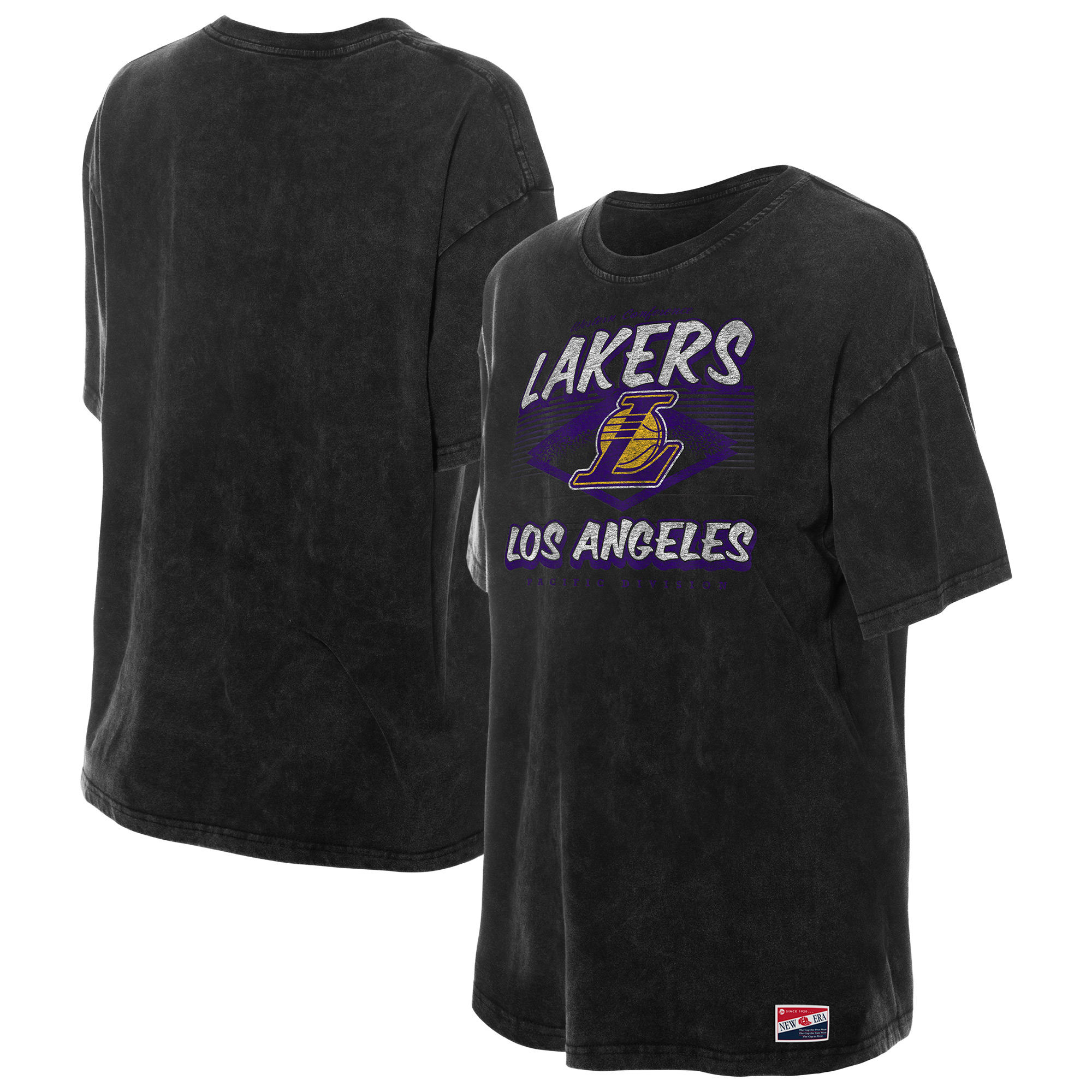 Women's New Era Black Los Angeles Lakers Throwback Mineral Wash Oversized T-Shirt