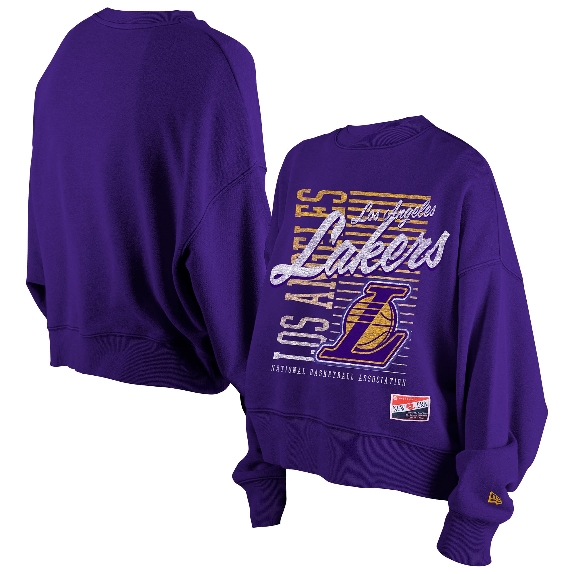 Women's New Era Purple Los Angeles Lakers Boxy Throwback Mineral Wash Sweatshirt