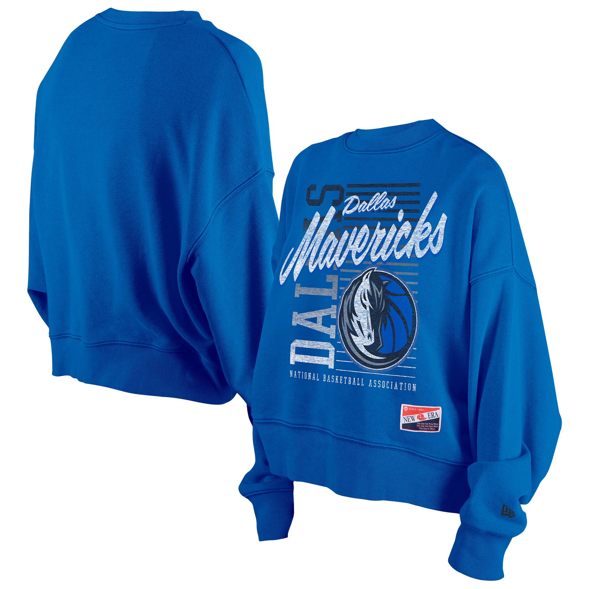 Women's New Era Blue Dallas Mavericks Boxy Throwback Mineral Wash Sweatshirt