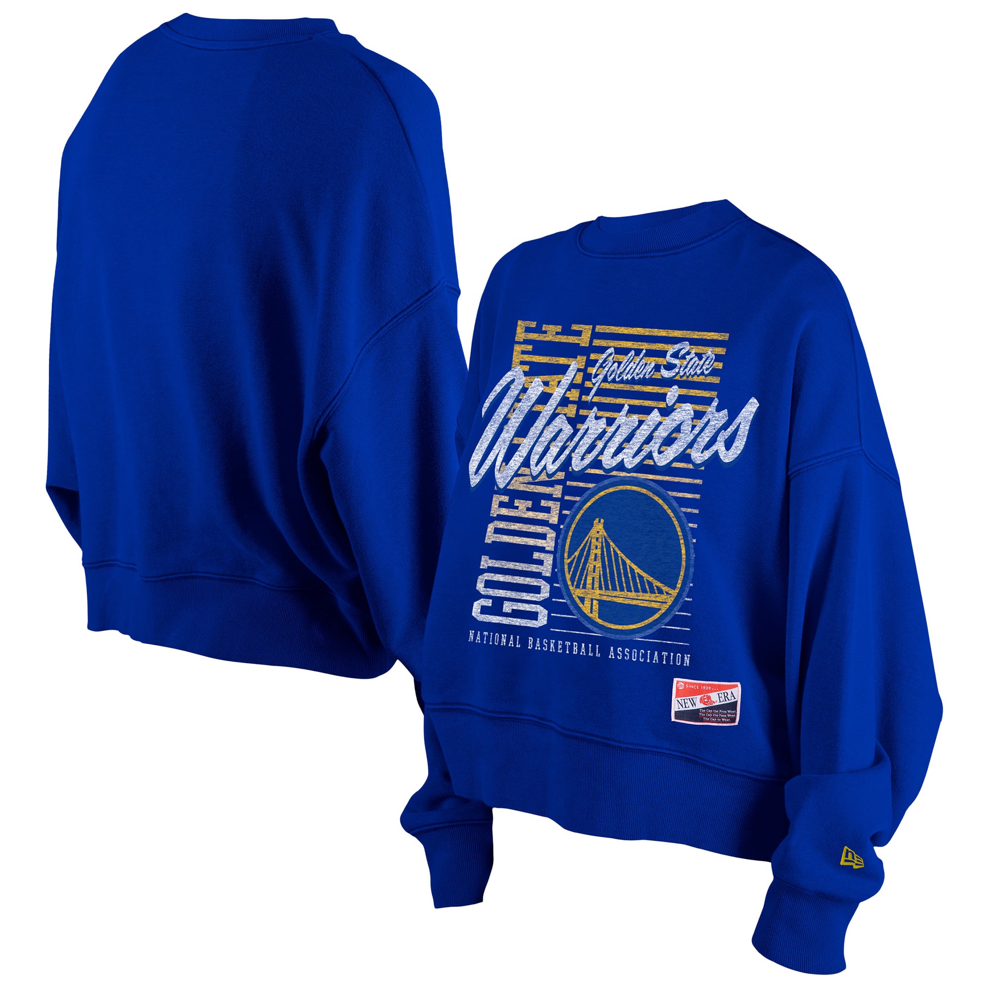 Women's New Era Royal Golden State Warriors Boxy Throwback Mineral Wash Sweatshirt