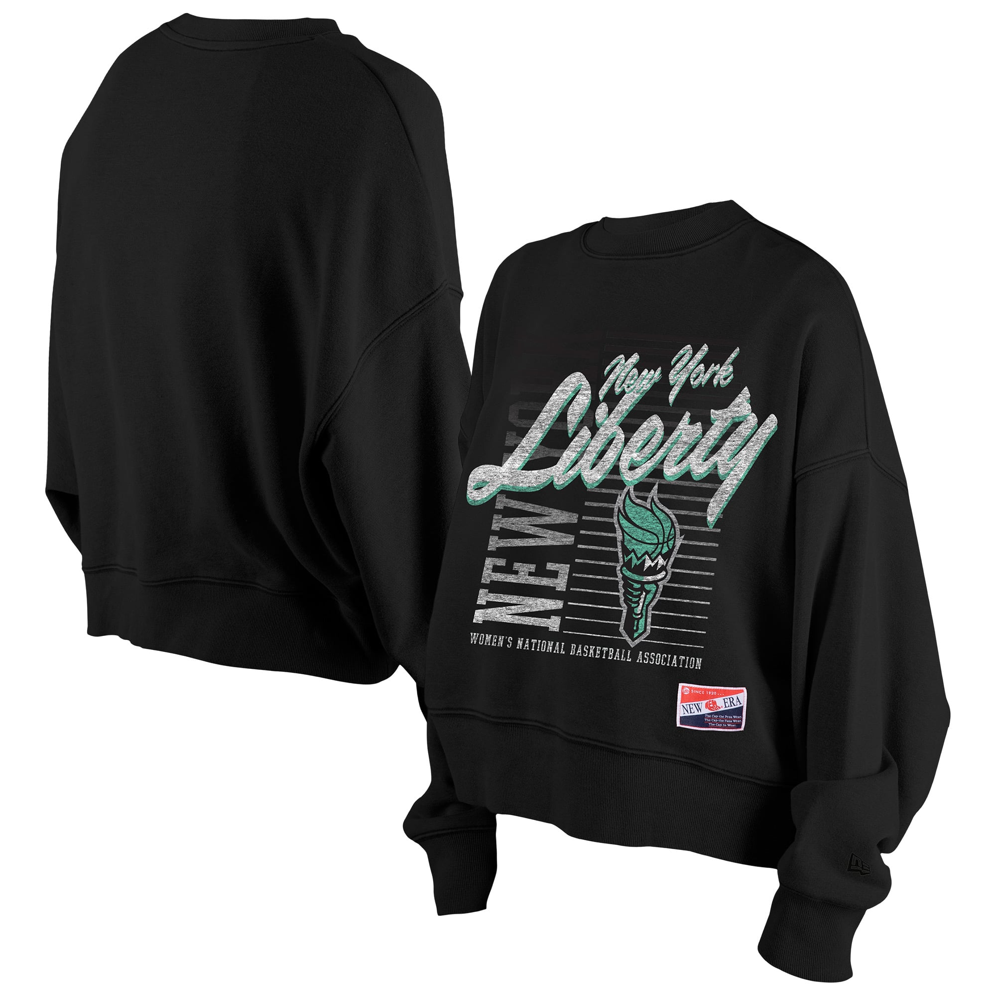 Women's New Era Black New York Liberty Oversized Mineral Wash Sweatshirt