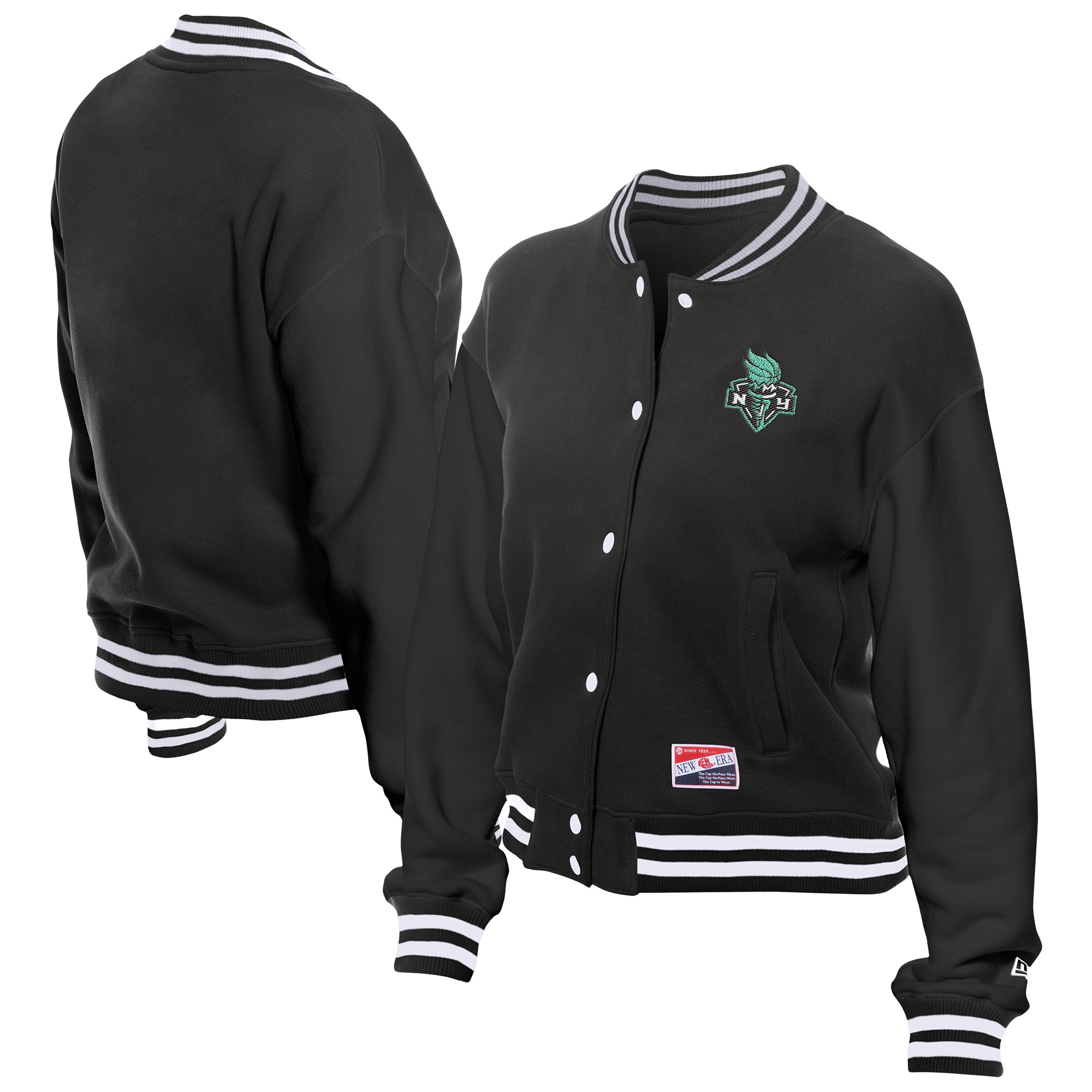 Women’s New Era Black New York Liberty Throwback Varsity Fleece Full-Snap Jacket Women’s New Era Black New York Liberty Throwback Varsity Fleece Full-Snap Jacket