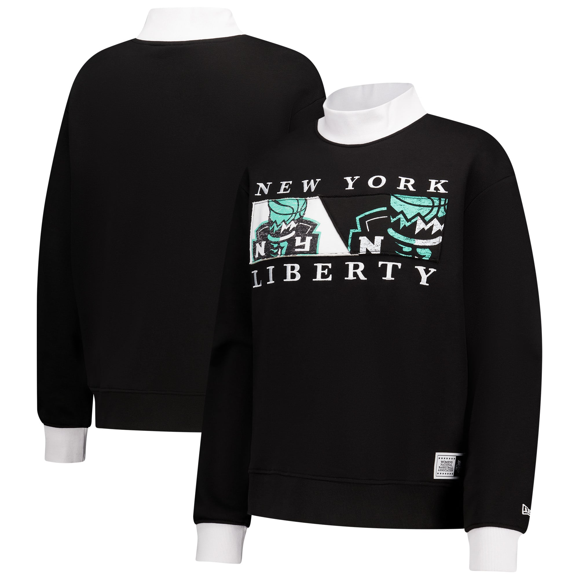 Women's New Era  Black New York Liberty Split Cropped Mock Neck Fleece Sweatshirt
