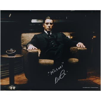 Al Pacino The Godfather Autographed 16" x 20" Sitting In Chair Photograph with "Michael" Inscription
