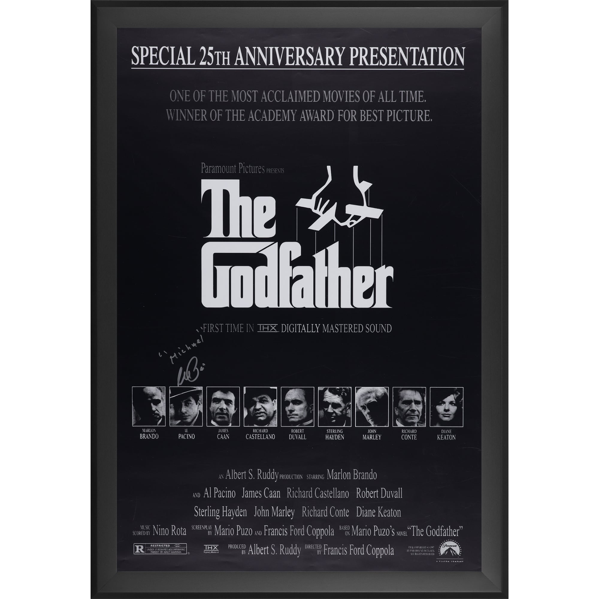 Al Pacino The Godfather Autographed Framed 27" x 40" Movie Poster with "Michael" Inscription