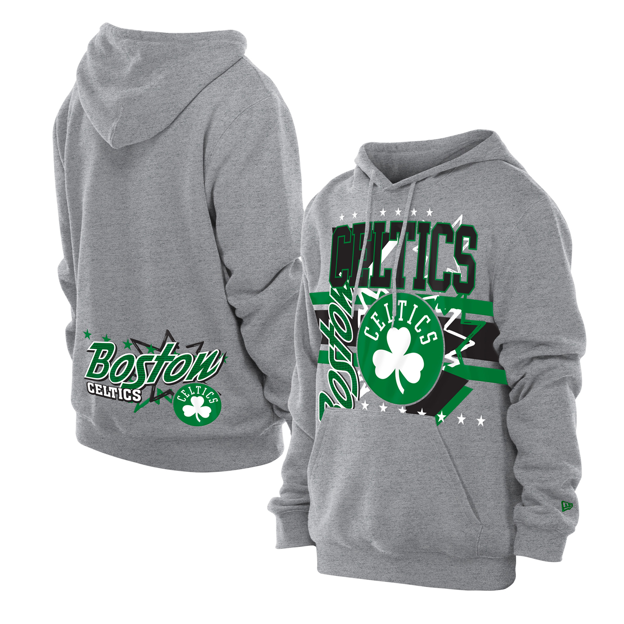 Men's New Era  Heather Gray Boston Celtics Injection Sport Classics Fleece Hoodie
