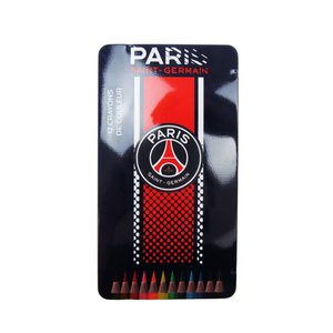 Boîte à crayons en métal Paris Saint-Germain avec 12 crayons en bois, vue 1