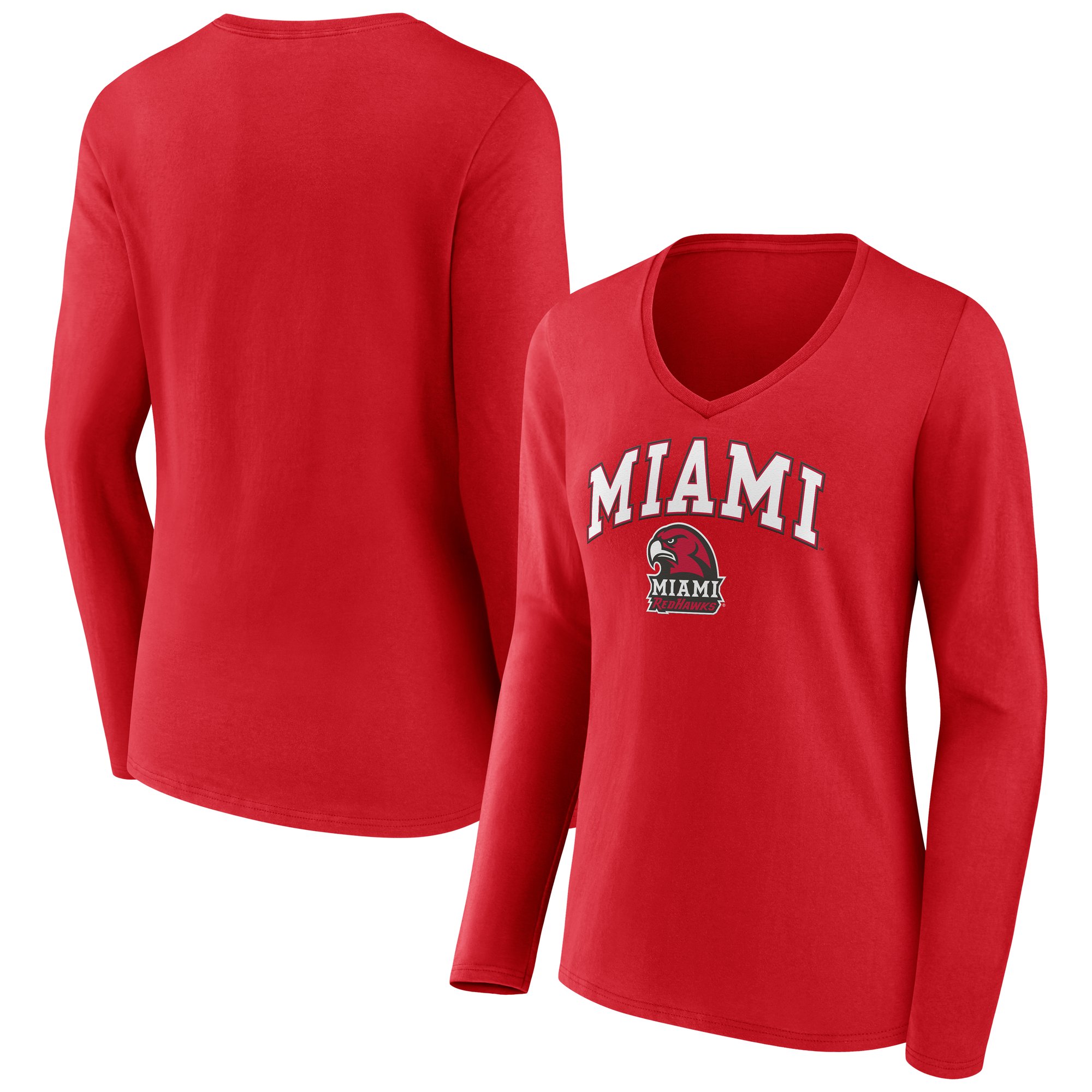 Women's Red Miami University RedHawks Campus V-Neck Long Sleeve T-Shirt