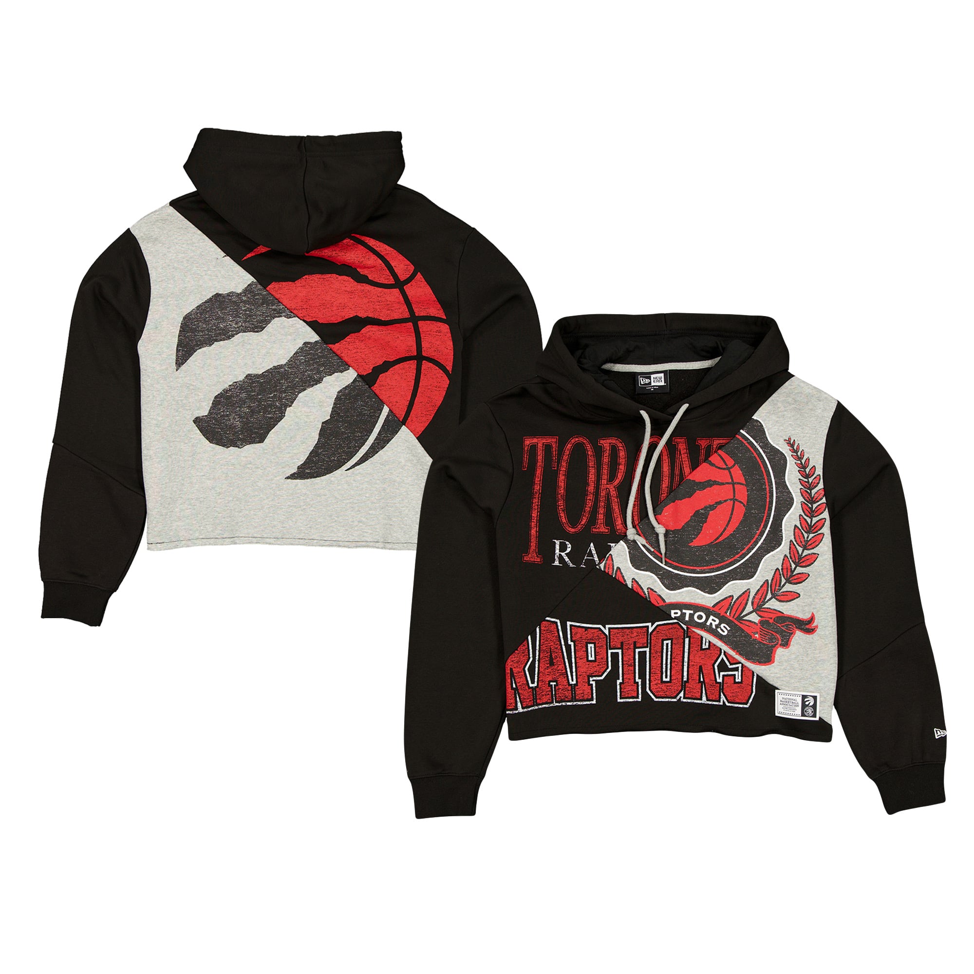 Women's New Era Black Toronto Raptors Upcycled Color Block Cropped Boxy Hoodie