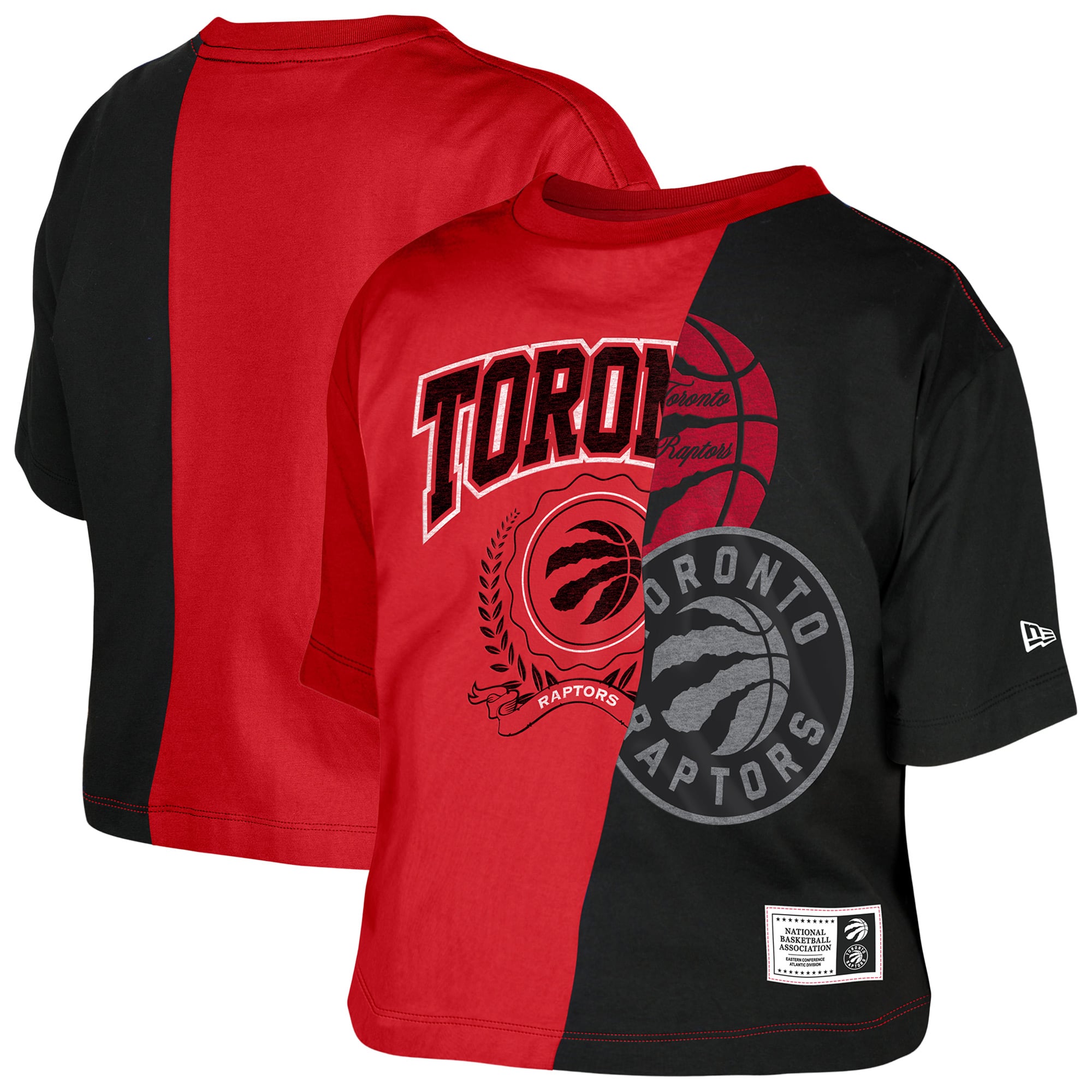 Women's New Era Black Toronto Raptors Upcycled Colorblocked Boxy Cropped T-Shirt