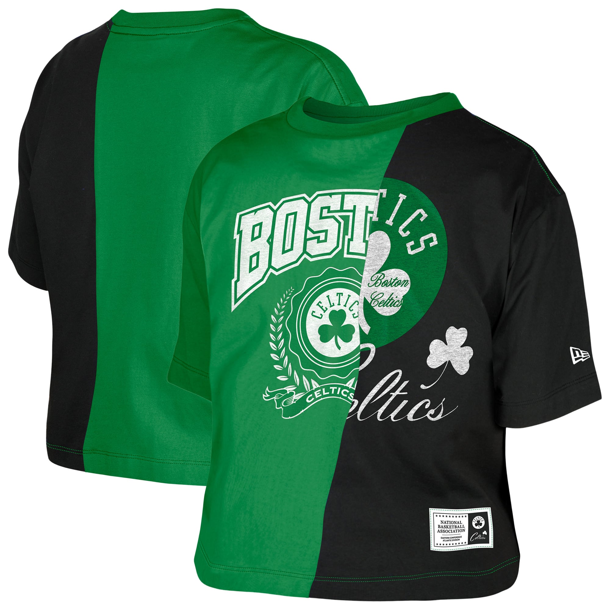 Women's New Era Green Boston Celtics Upcycled Colorblocked Boxy Cropped T-Shirt