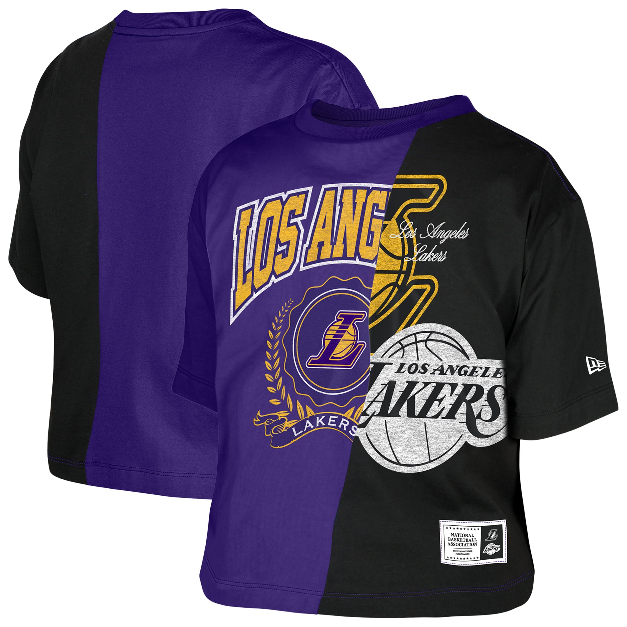Women's New Era Purple Los Angeles Lakers Upcycled Colorblocked Boxy Cropped T-Shirt