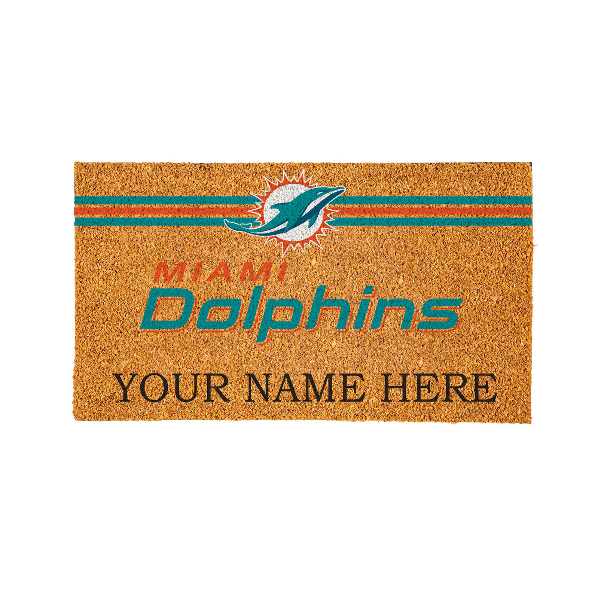 Miami Dolphins 28" x 16" Personalized Team Logo Outdoor Coir Mat