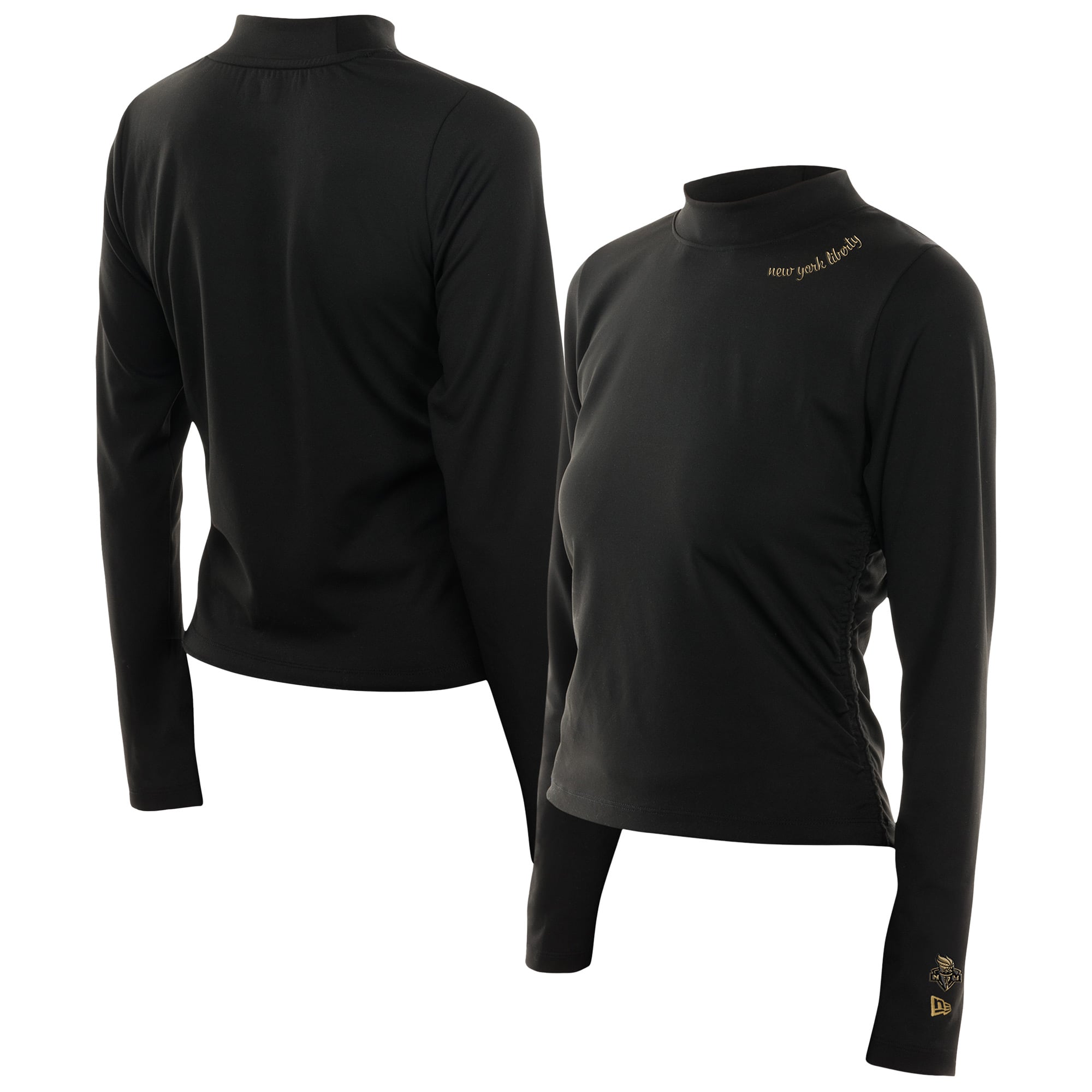 Women's New Era Black New York Liberty Glam Game Mock Neck Long-Sleeve T-Shirt