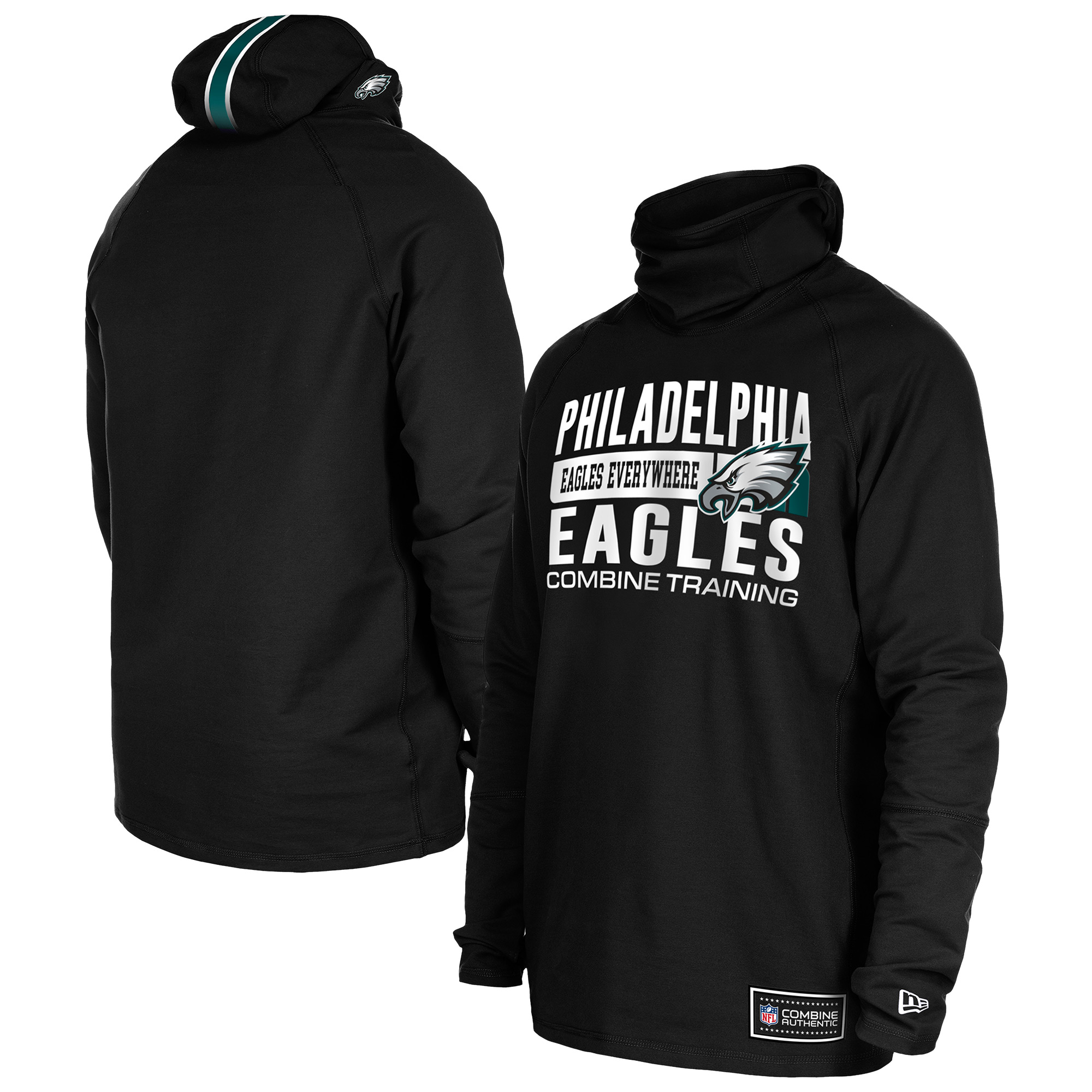 Men's New Era Black Philadelphia Eagles Functional Fandom Balaclava Helmet Stripe Tri-Blend Hoodie