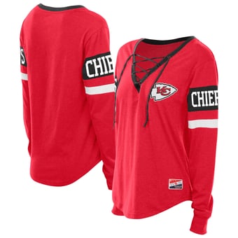 Women's New Era Red Kansas City Chiefs Plus Size Throwback Lace-Up Long Sleeve T-Shirt