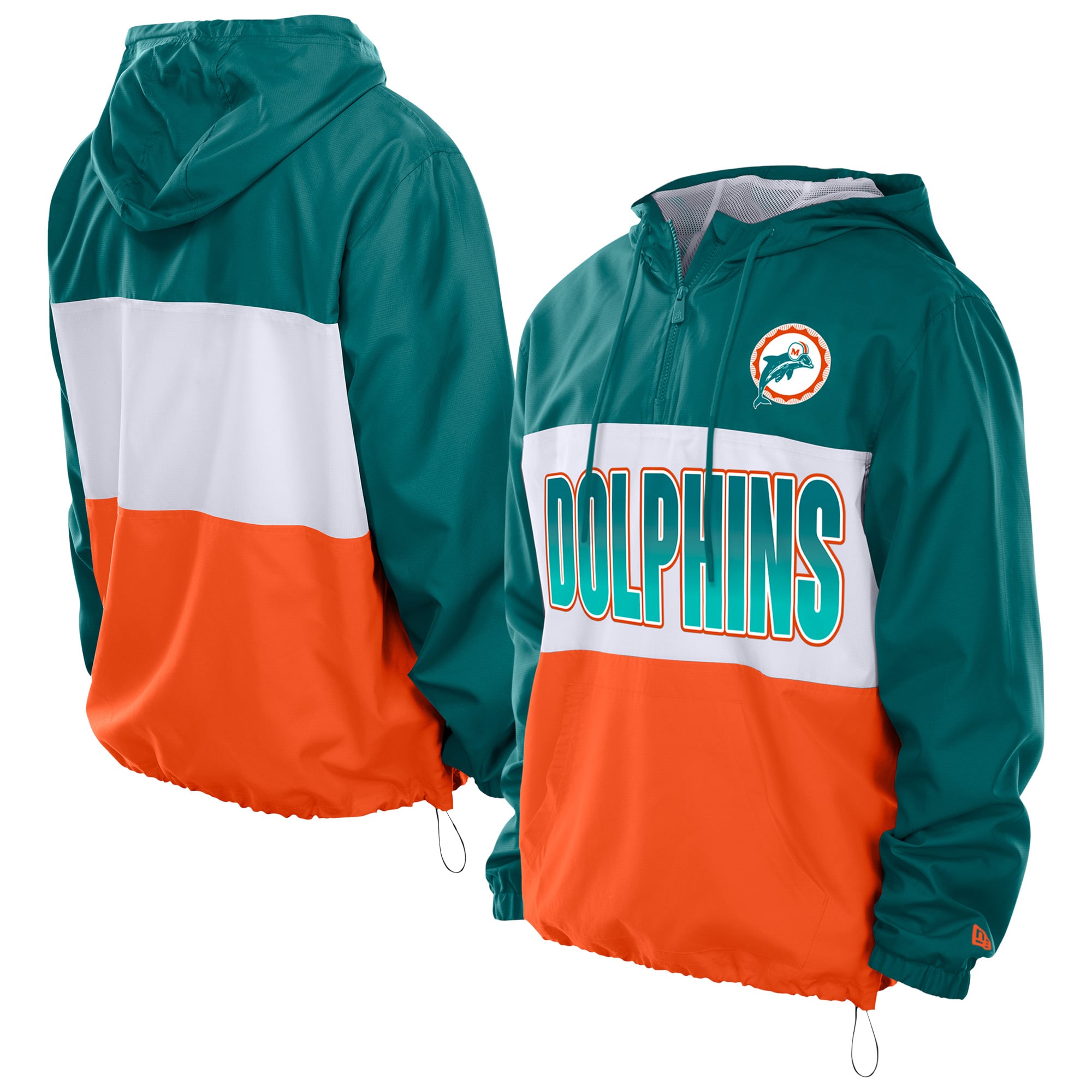Men’s New Era Aqua Miami Dolphins Ripstop Quarter-Zip Hooded Windbreaker Men’s New Era Aqua Miami Dolphins Ripstop Quarter-Zip Hooded Windbreaker