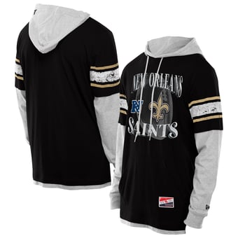 Men's New Era Black New Orleans Saints Twofer Layered Long Sleeve Hoodie T-Shirt
