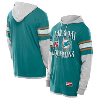 Men's New Era Aqua Miami Dolphins Twofer Layered Long Sleeve Hoodie T-Shirt