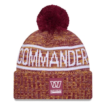 Men's New Era Burgundy Washington Commanders 2025 Sideline Cold Weather Cuffed Knit Hat with Pom