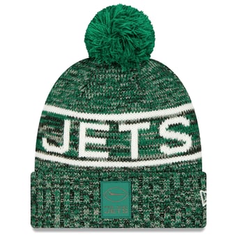 Men's New Era Green New York Jets 2025 Sideline Cold Weather Cuffed Knit Hat with Pom