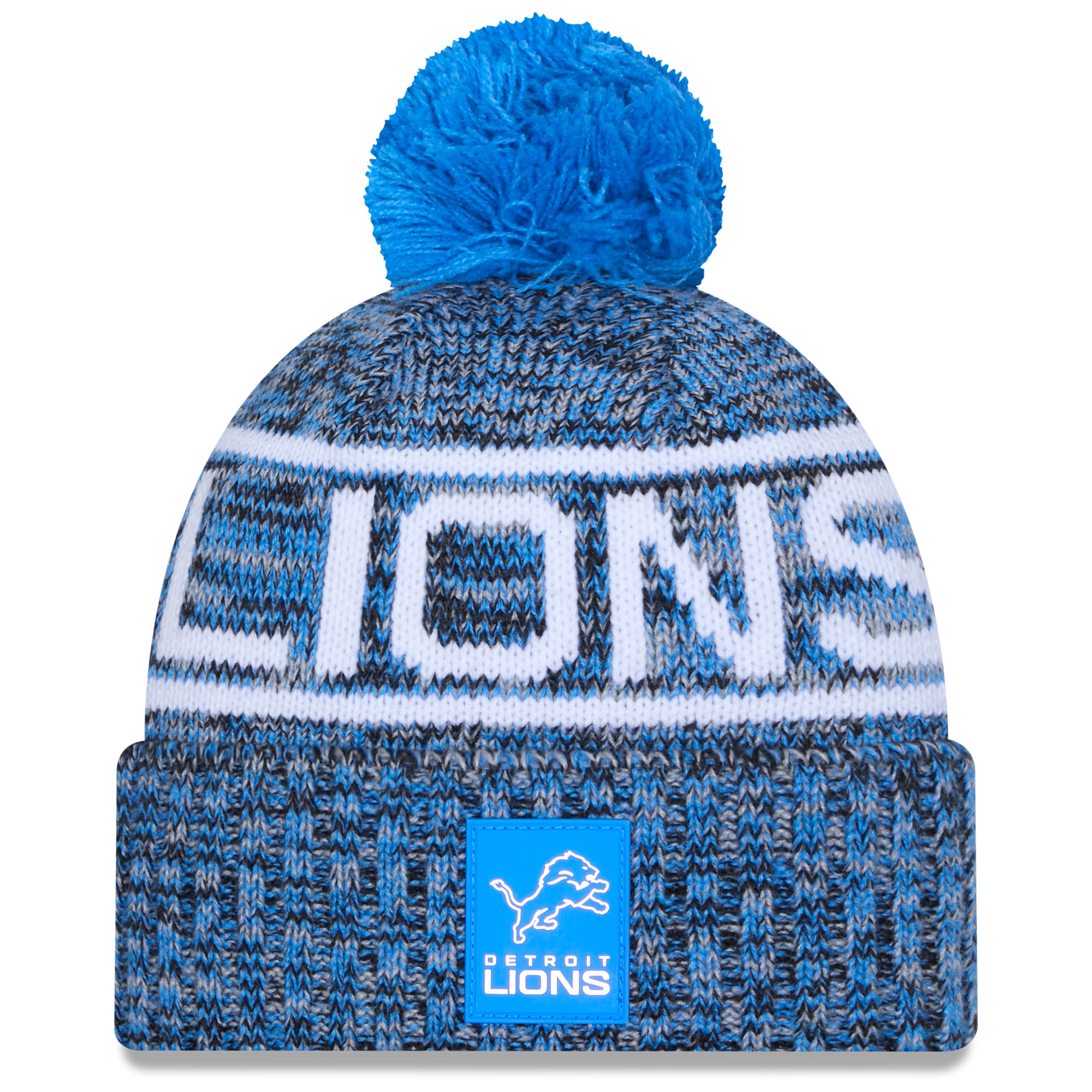 Men's New Era Blue Detroit Lions 2025 Sideline Cold Weather Cuffed Knit Hat with Pom