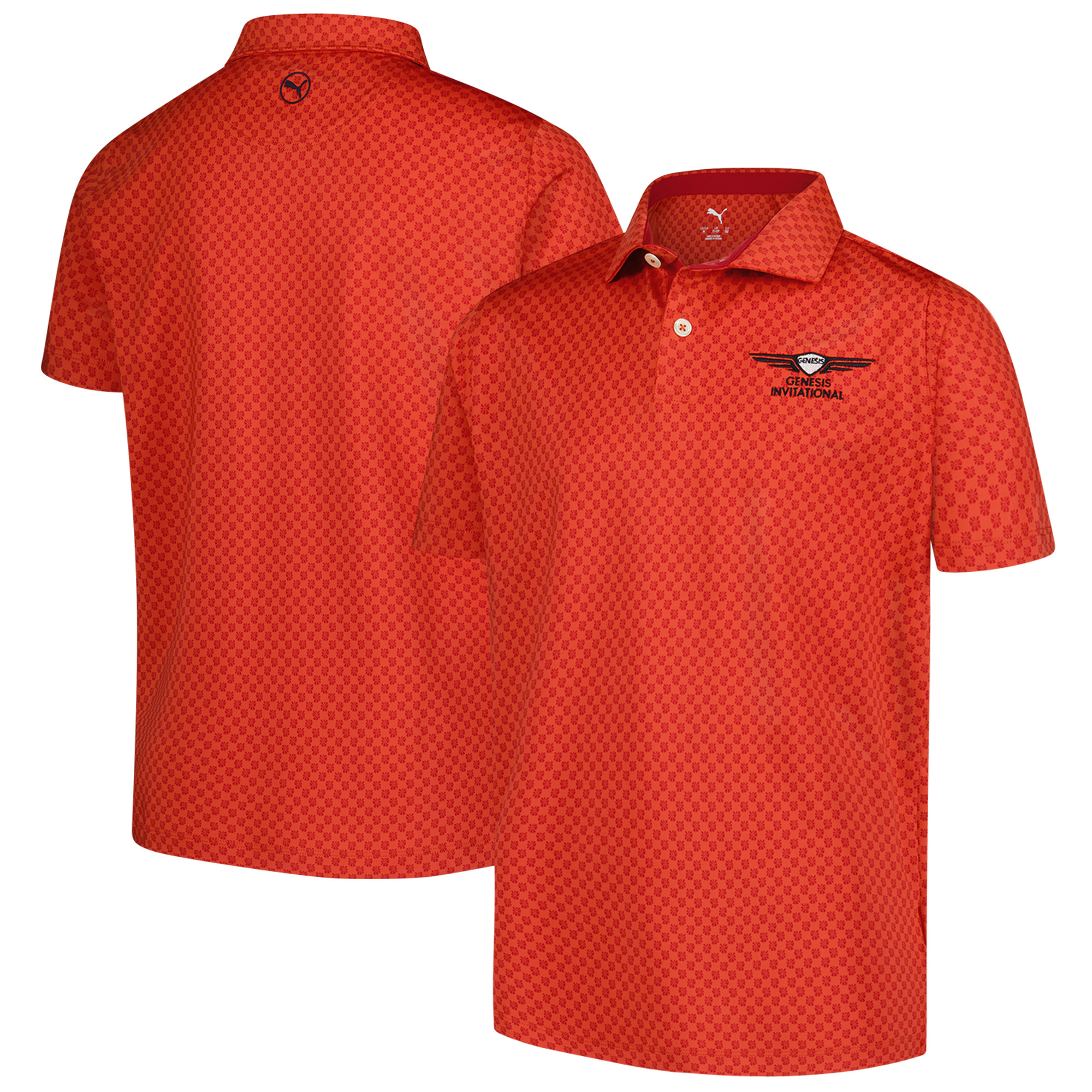 Boy’s Youth Puma Orange Genesis Invitational Micro Floral MATTR Polo
