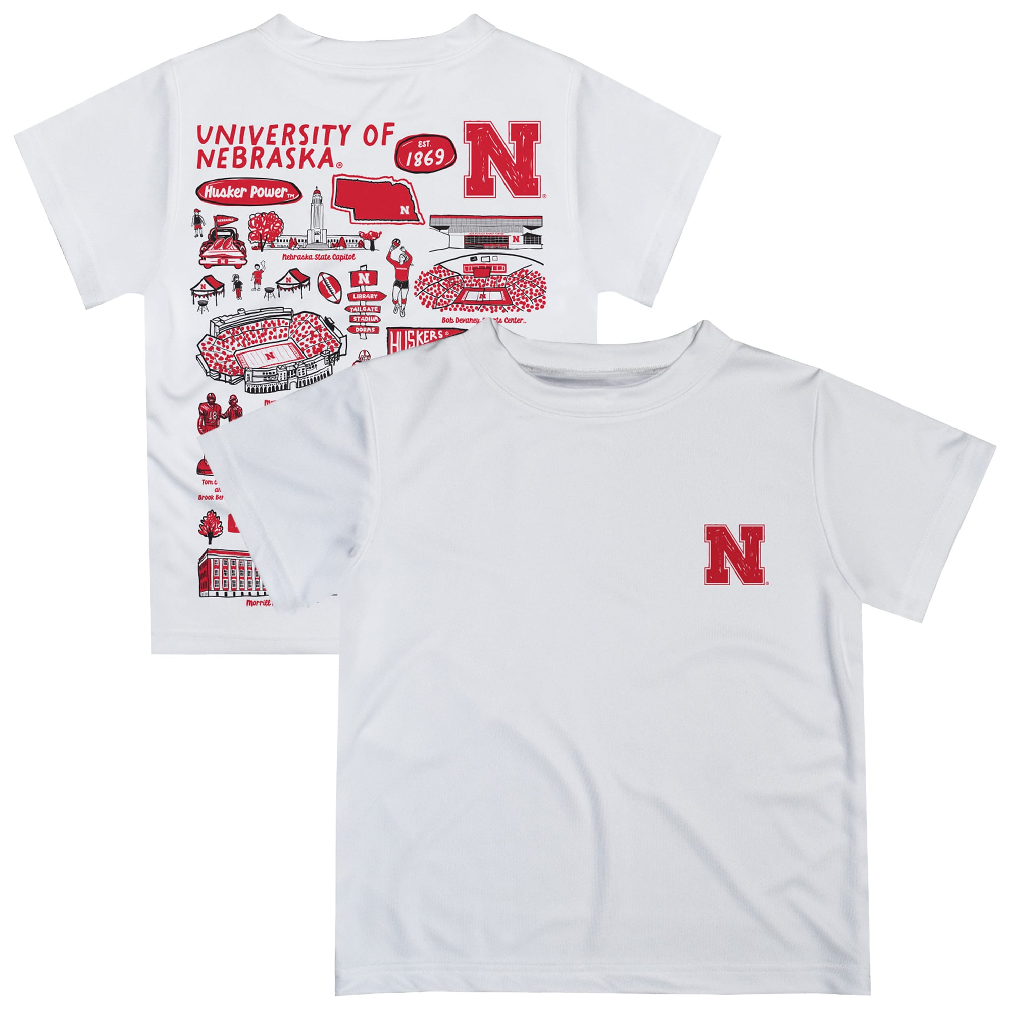 Youth Vive La Fete  White Nebraska Huskers Impressions Artwork T-Shirt