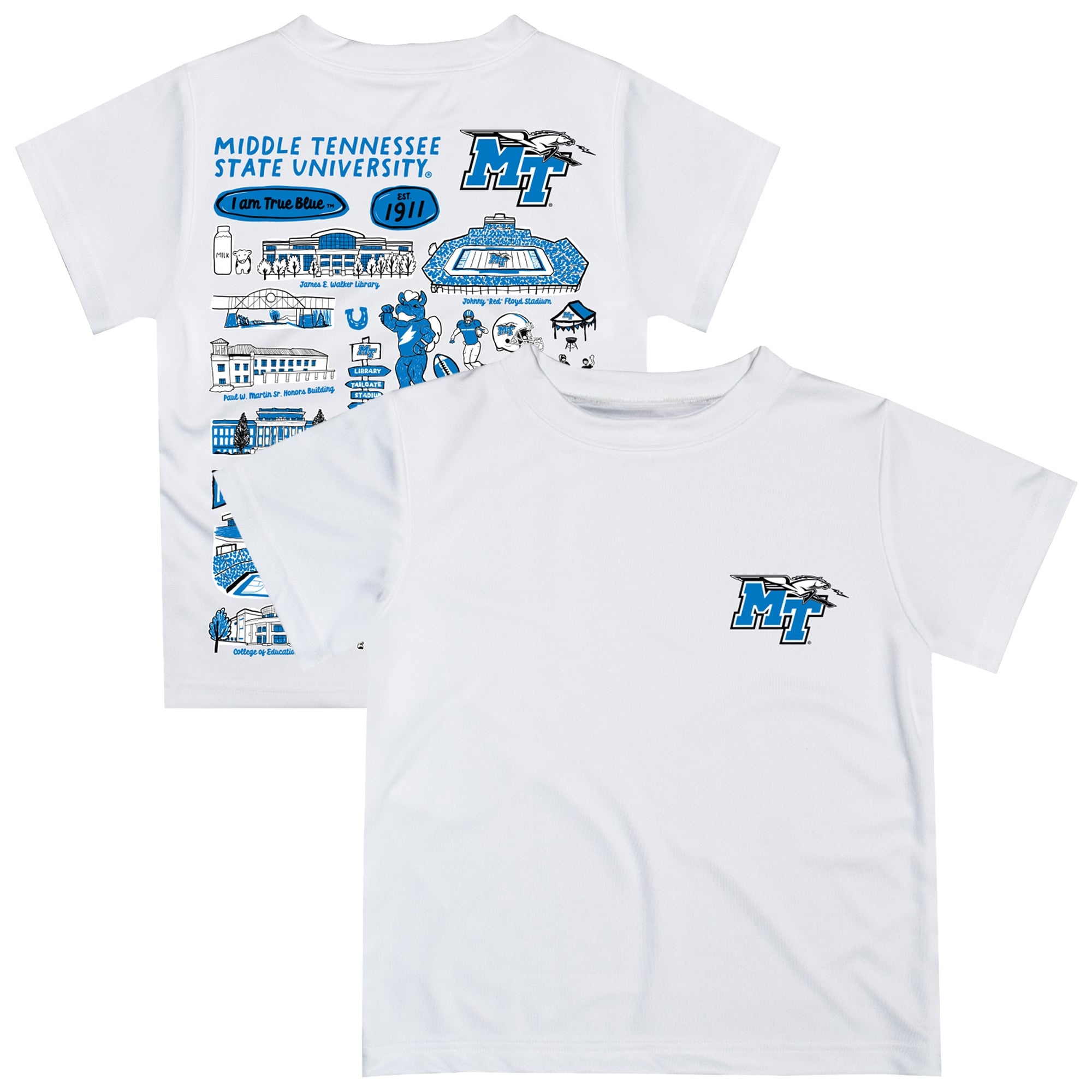 Youth Vive La Fete  White MTSU Blue Raiders Impressions Artwork T-Shirt