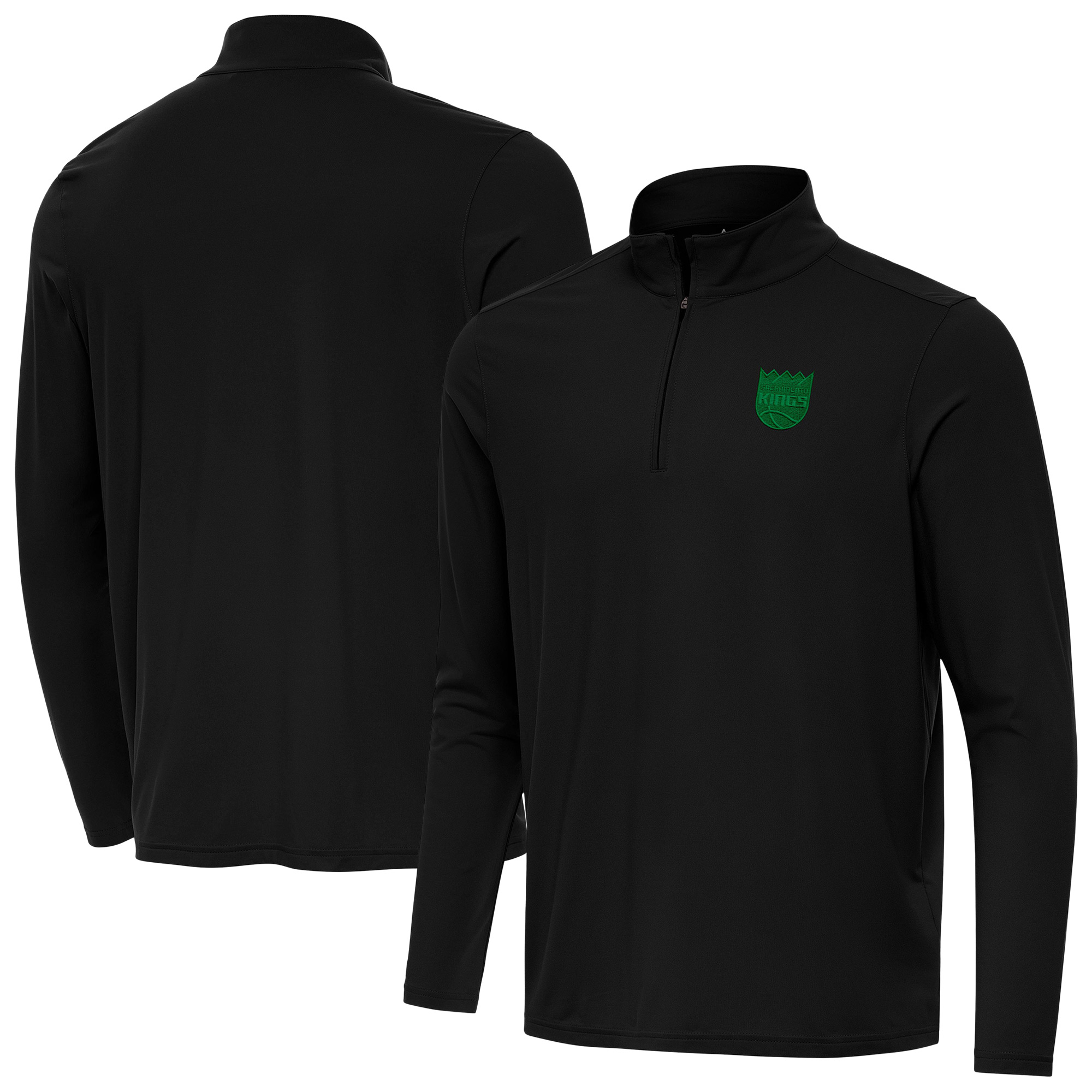 Men's Antigua Black Sacramento Kings St. Patrick's Day Intent Quarter-Zip Jacket