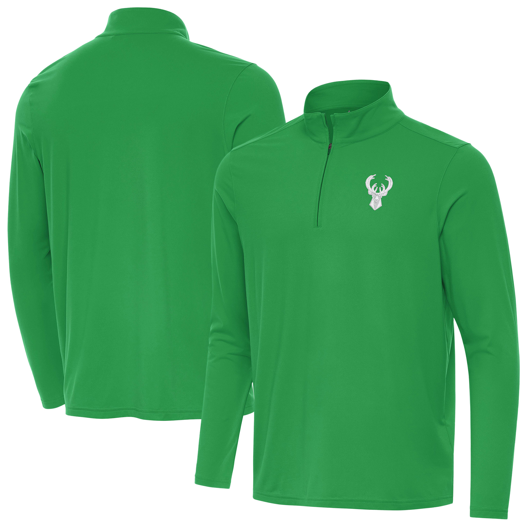 Men's Antigua Kelly Green Milwaukee Bucks St. Patrick's Day Intent Quarter-Zip Jacket