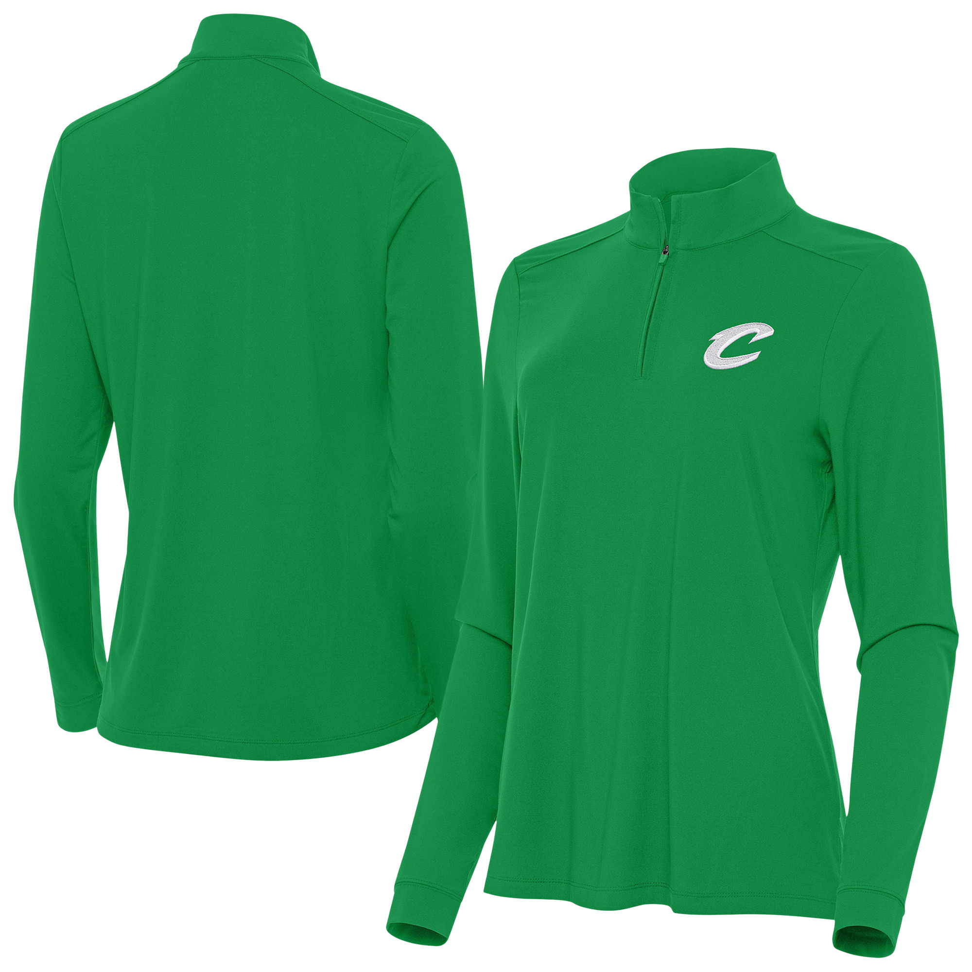 Women's Antigua Kelly Green Cleveland Cavaliers St. Patrick's Day Intent Quarter-Zip Top