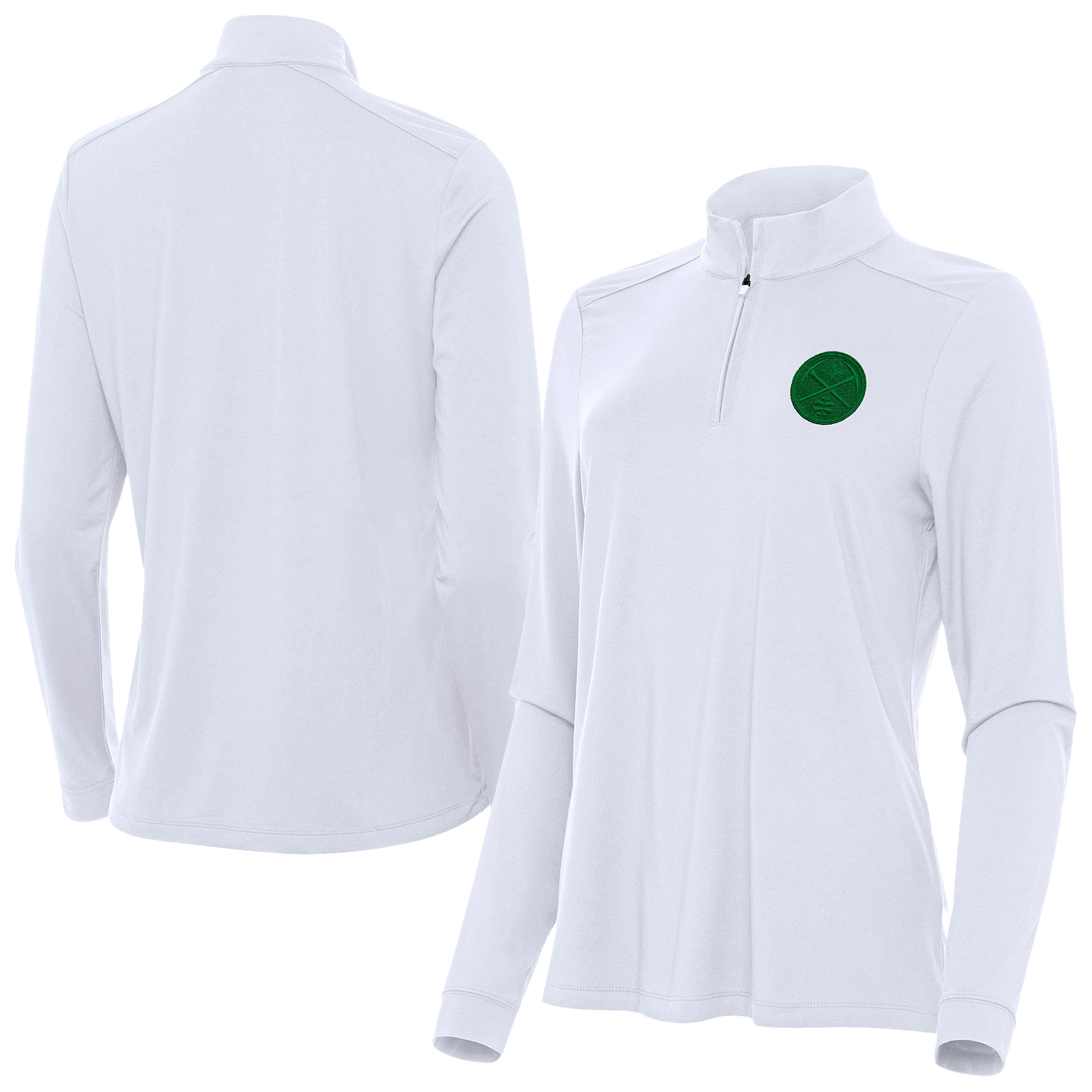Women's Antigua White Denver Nuggets St. Patrick's Day Intent Quarter-Zip Top