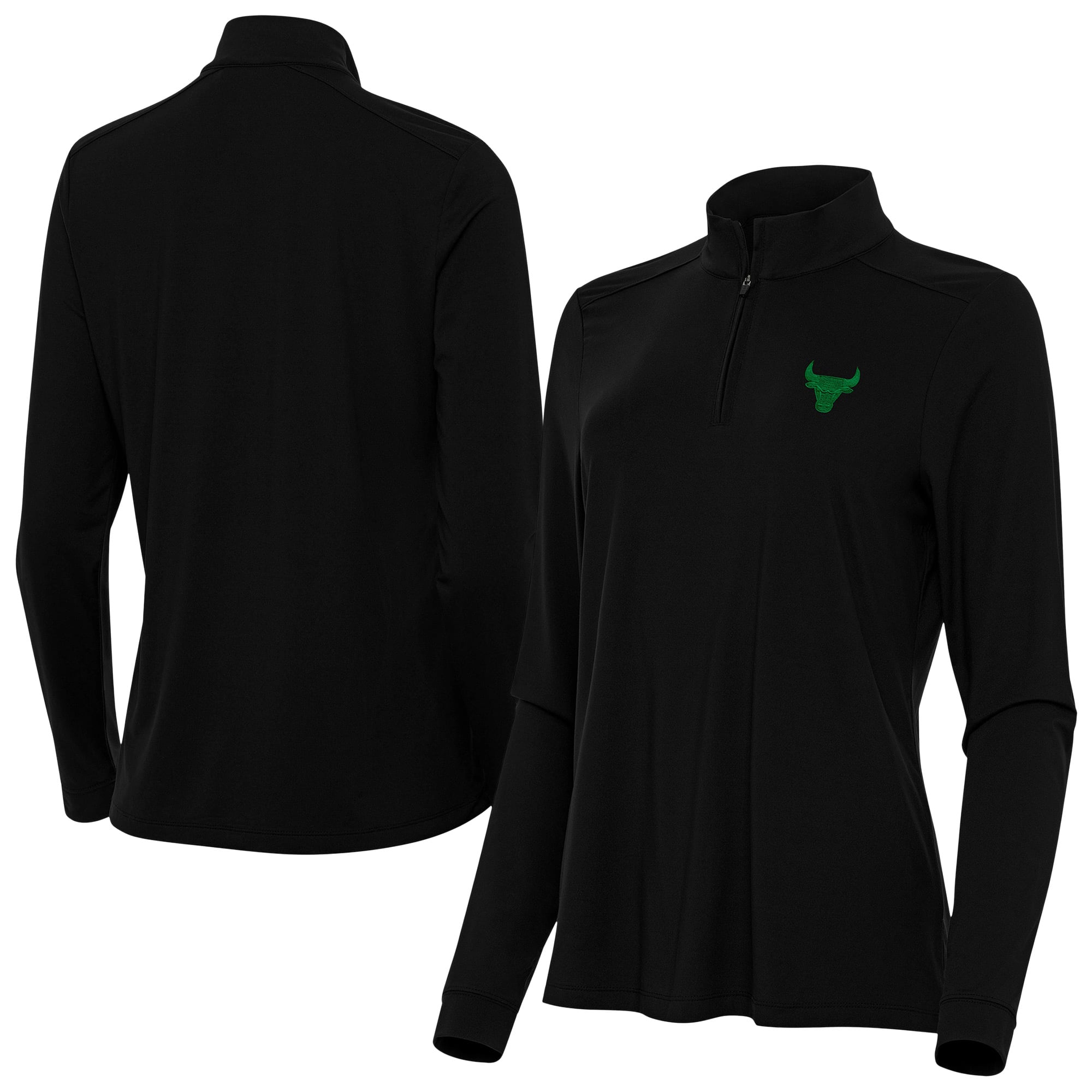 Women's Antigua Black Chicago Bulls St. Patrick's Day Intent Quarter-Zip Top