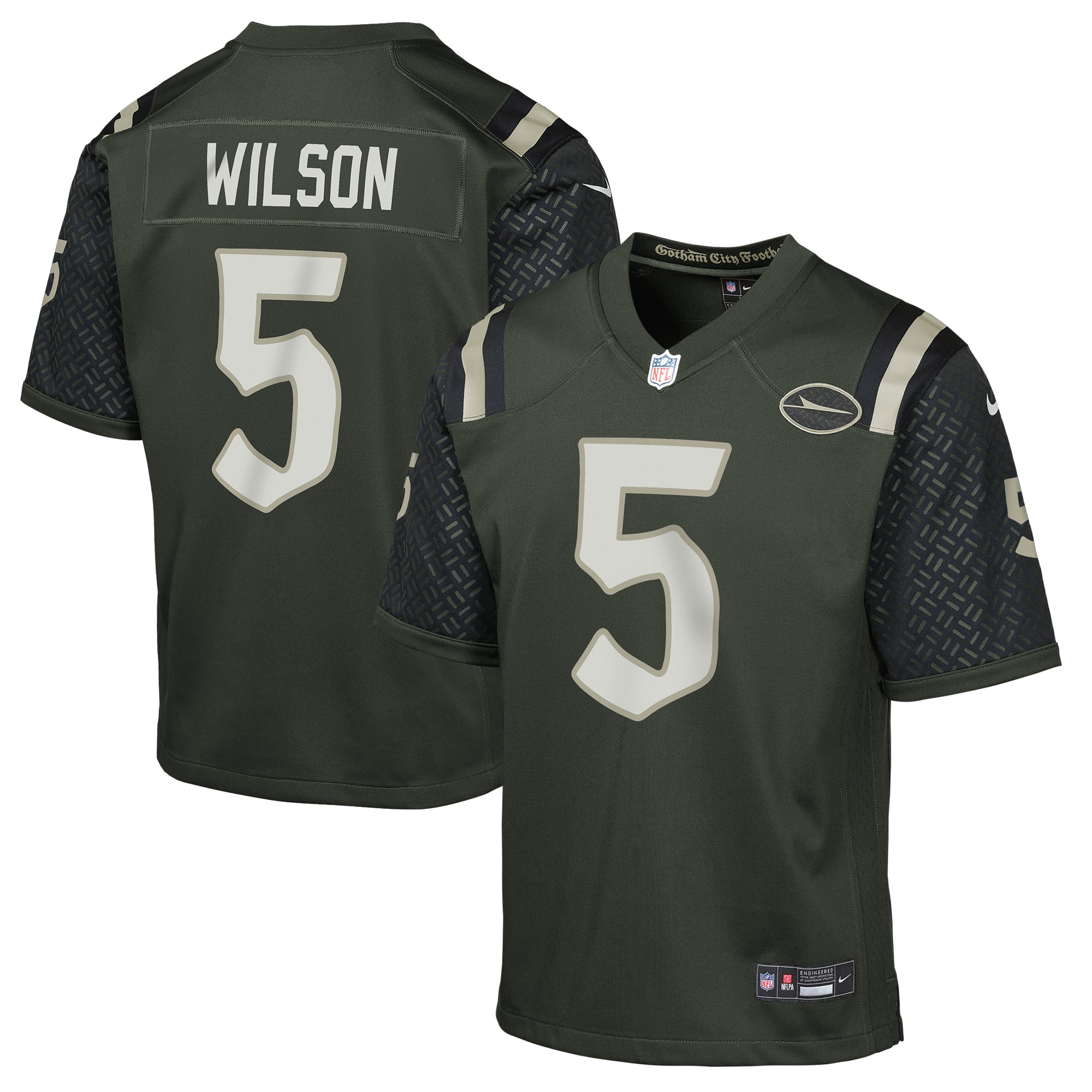 Camiseta juvenil Nike Garrett Wilson Gotham Green New York Jets 2025 Rivalries Game Collection