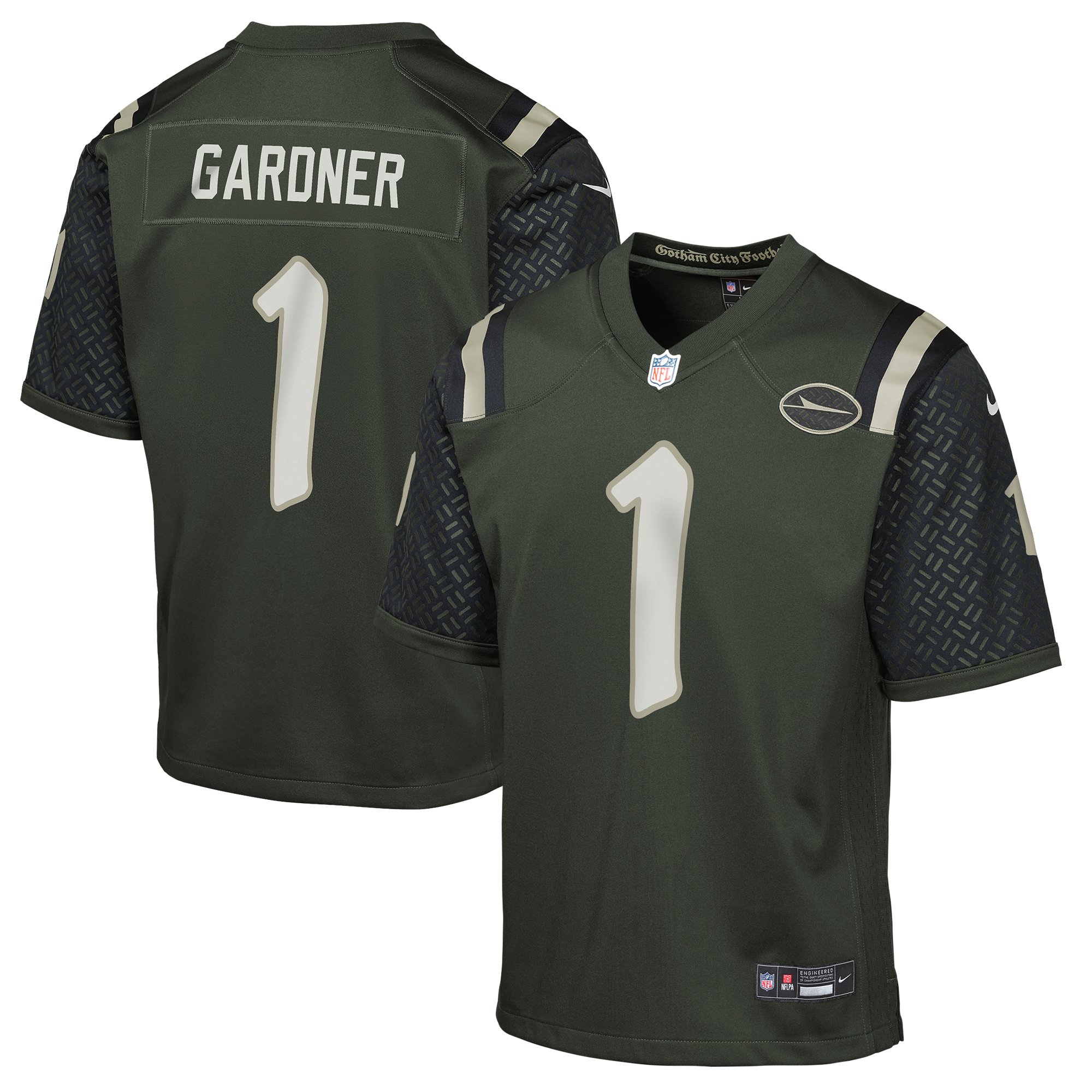 Camiseta juvenil Nike Ahmad Sauce Gardner Gotham Green New York Jets 2025 Rivalries Collection Game