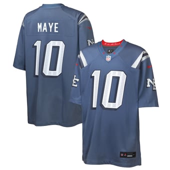 Youth Nike Drake Maye Blue New England Patriots Rivalries Collection Game Jersey