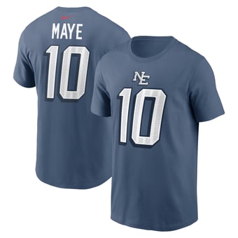 Men's Nike Drake Maye Blue New England Patriots Rivalries Collection Player Name & Number T-Shirt