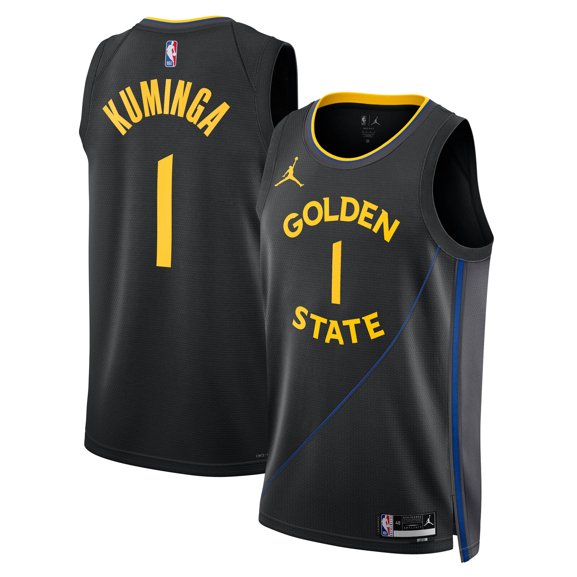 Camiseta Swingman Statement Edition 2024/25 de Jordan Brand de Golden State Warriors - Negra - Jonathan Kuminga - Unisex