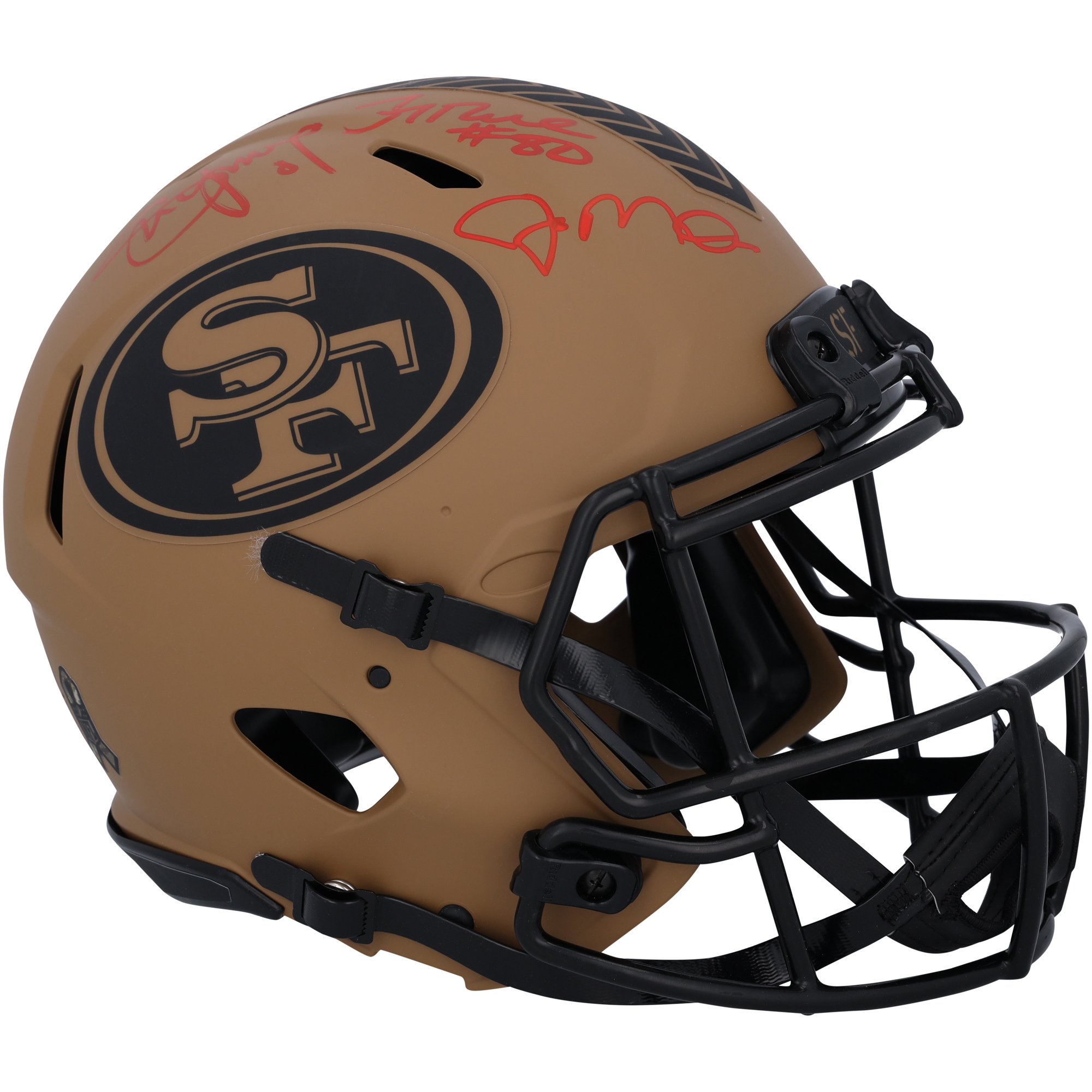 Joe Montana, Steve Young & Jerry Rice San Francisco 49ers Autographed Riddell 2023 Salute To Service Speed Authentic Helmet