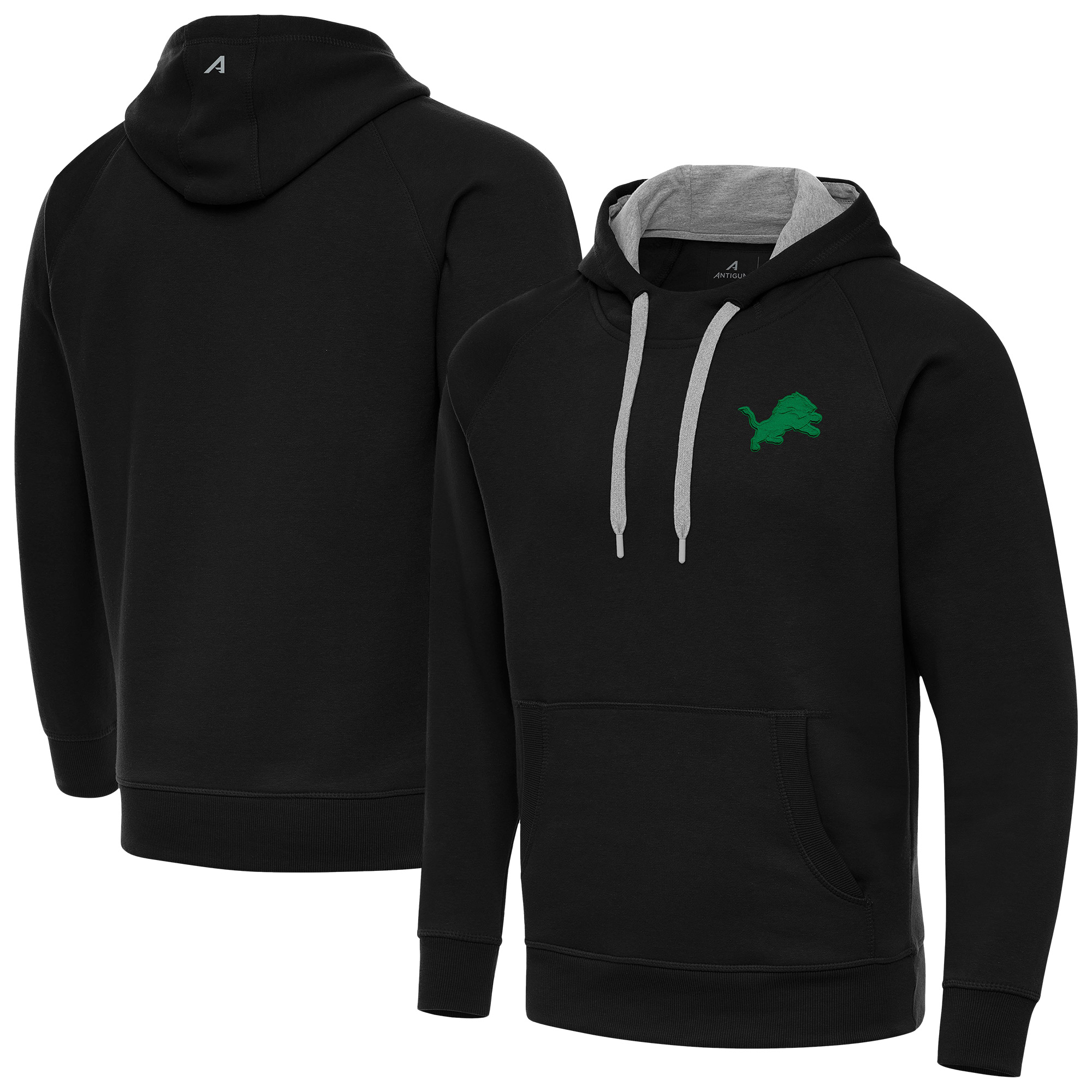 Men's Antigua Black Detroit Lions St. Patrick's Day Victory Pullover Hoodie