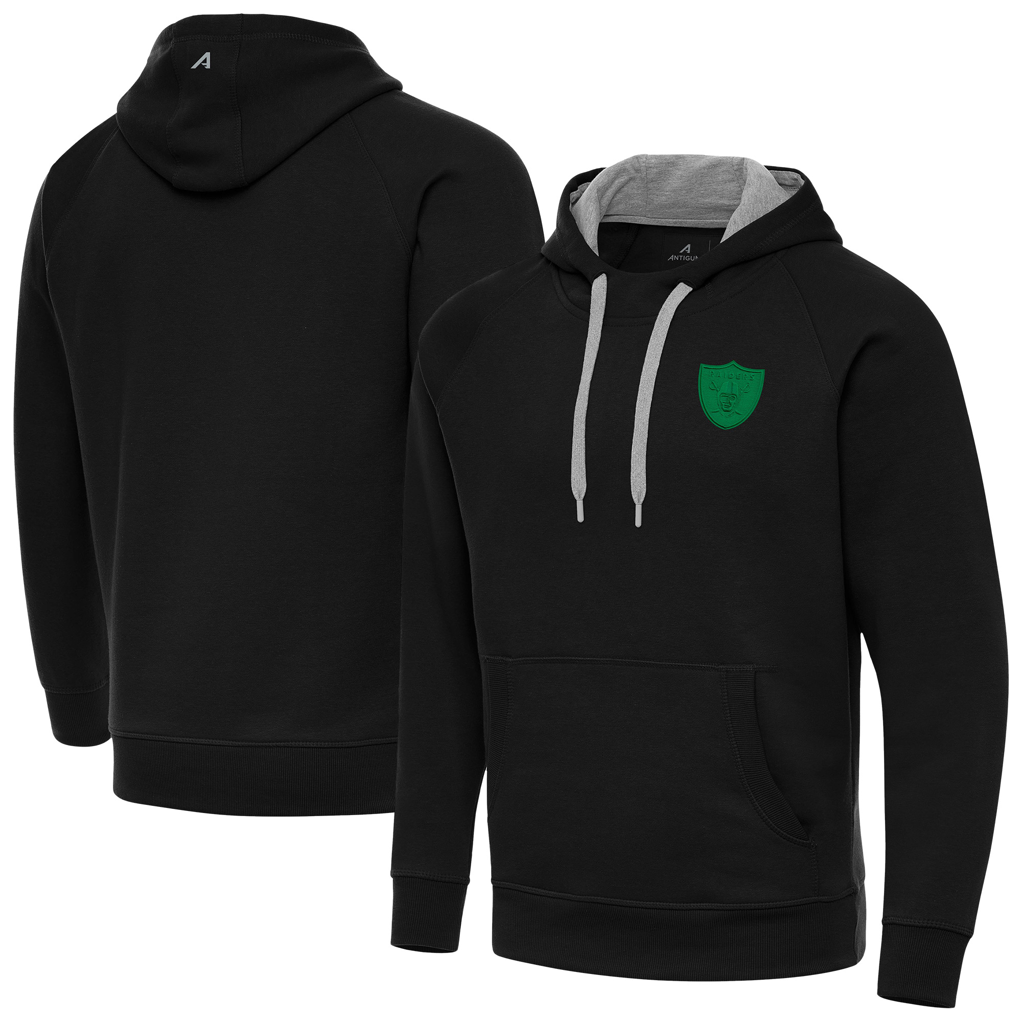 Men's Antigua Black Las Vegas Raiders St. Patrick's Day Victory Pullover Hoodie
