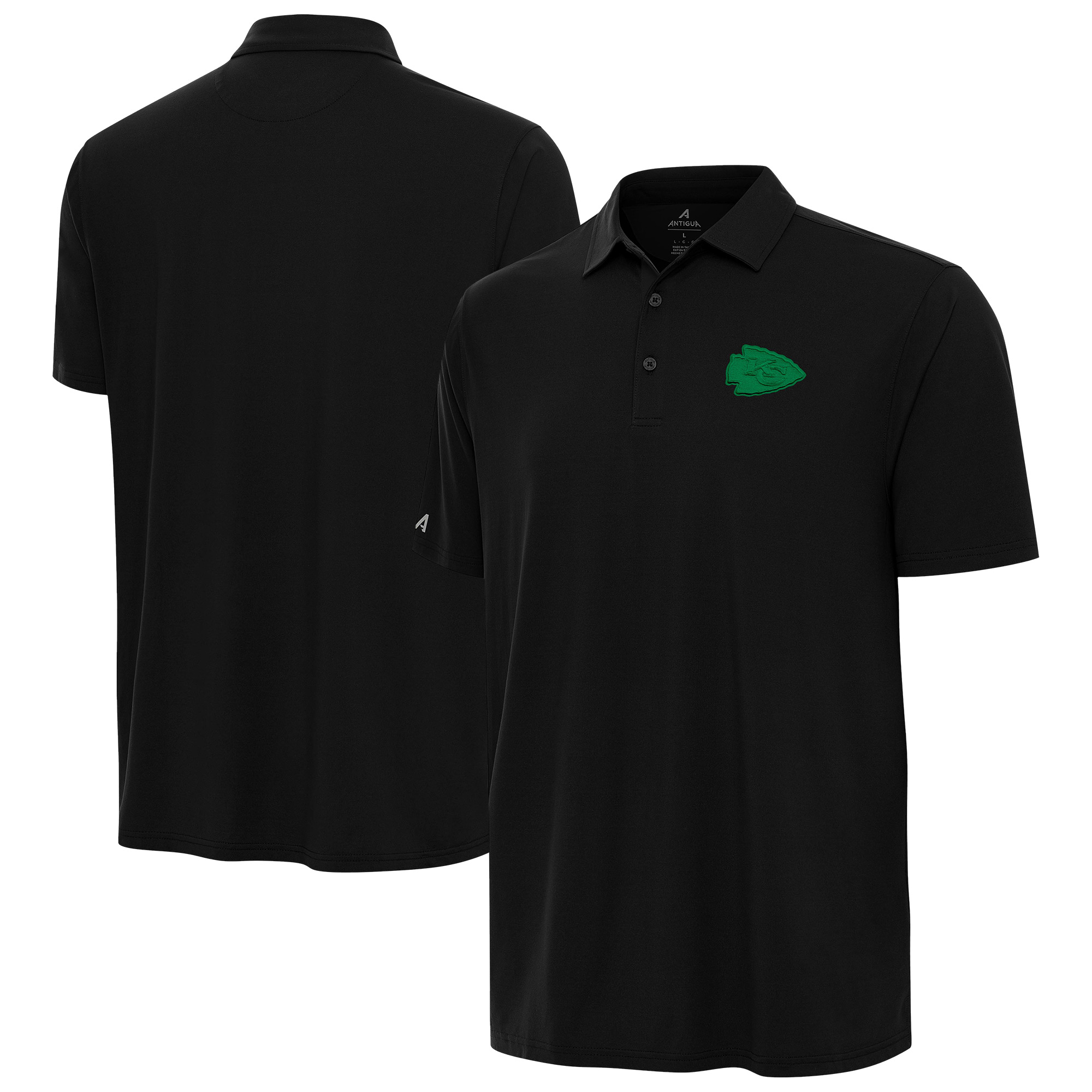 Men's Antigua Black Kansas City Chiefs St. Patrick's Day Era Polo