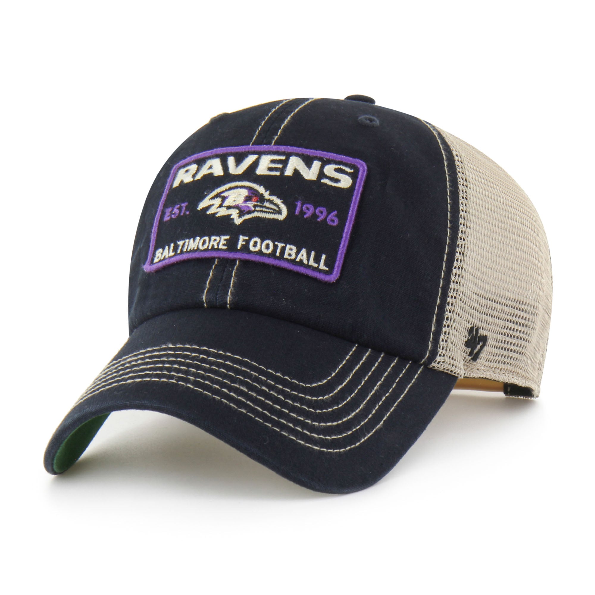 Men's '47  Black Baltimore Ravens Wabash Trucker Clean Up Adjustable Hat