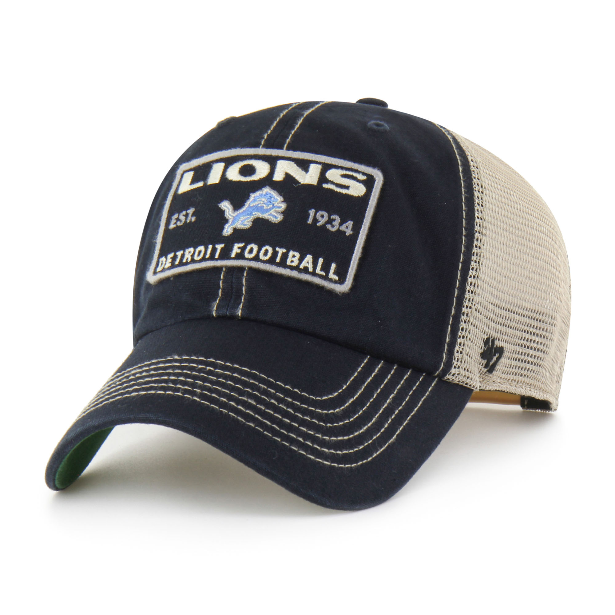 Men's '47  Black Detroit Lions Wabash Trucker Clean Up Adjustable Hat