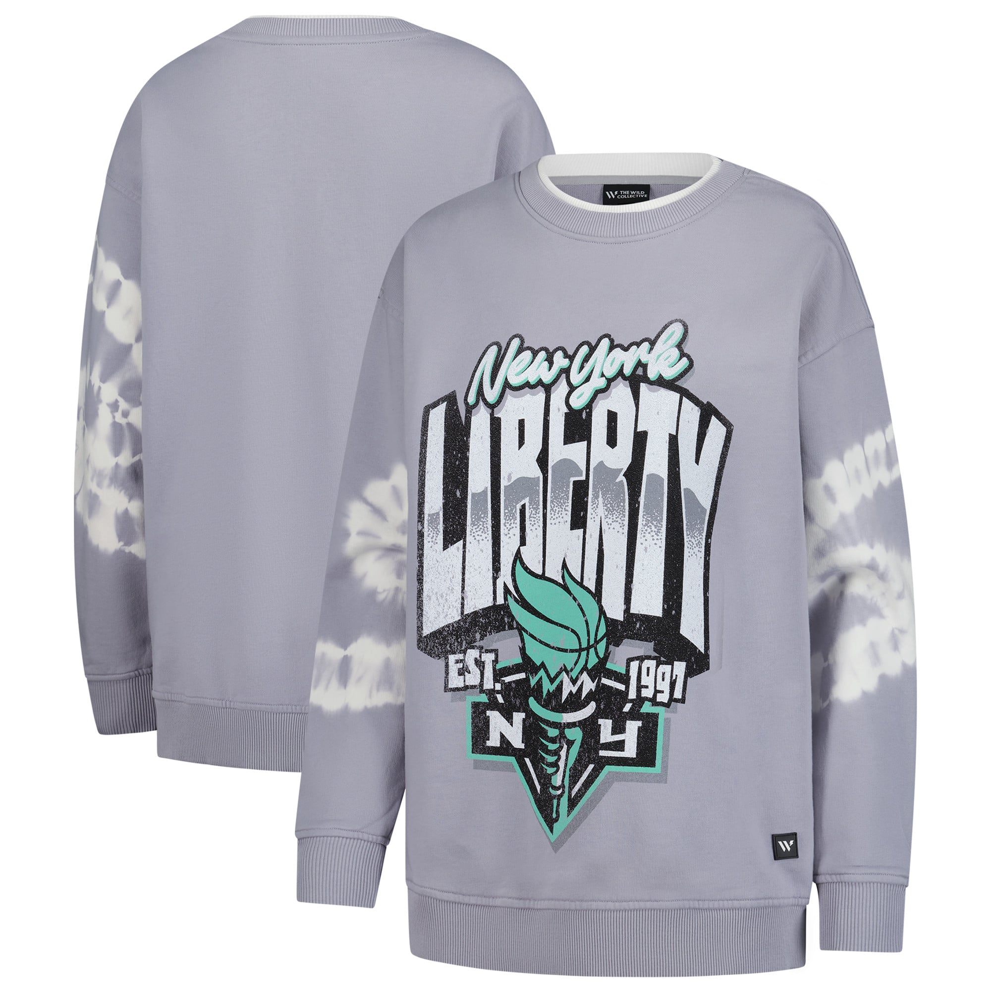 Women's The Wild Collective  Gray New York Liberty Double Collar Fleece Pullover Sweatshirt